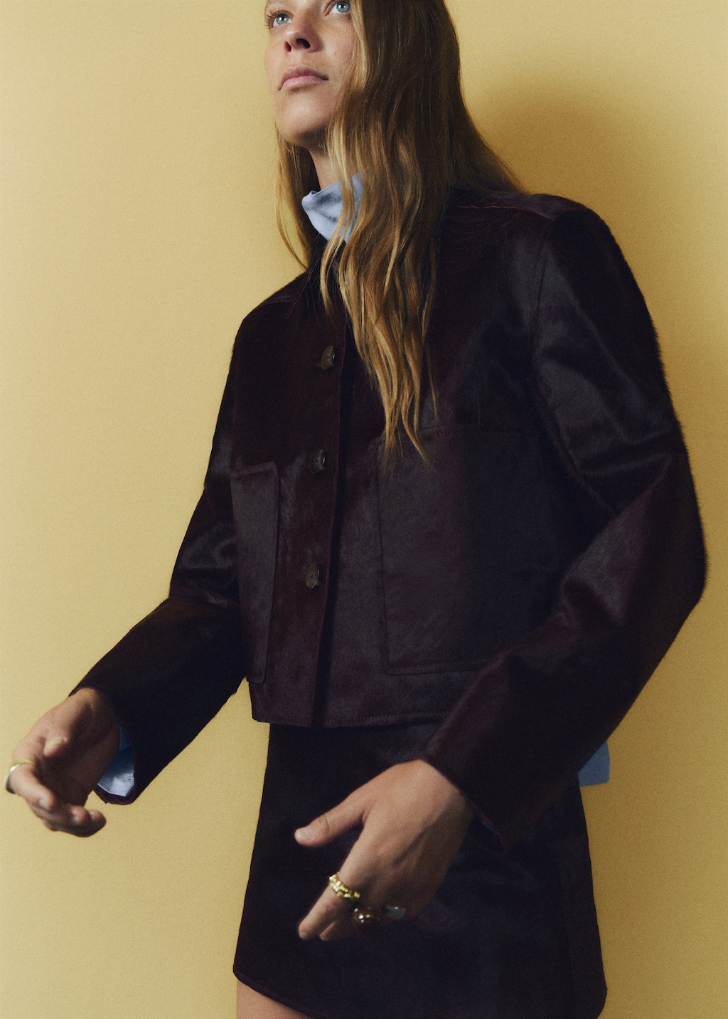 Leather jacket with fur pockets