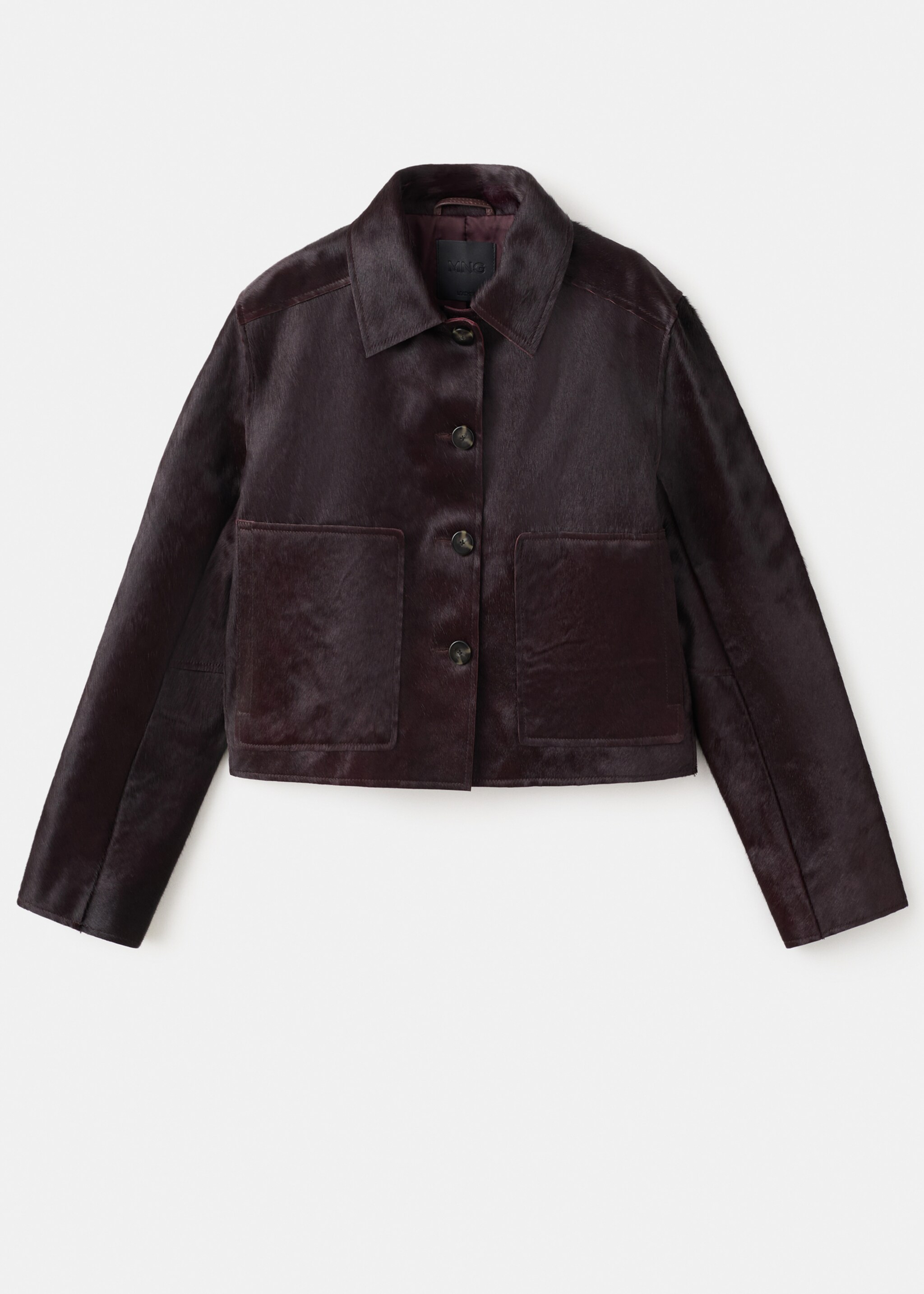Leather and fur-effect jacket with pockets - Article without model, Burgundy. Ref: 17087124-00.