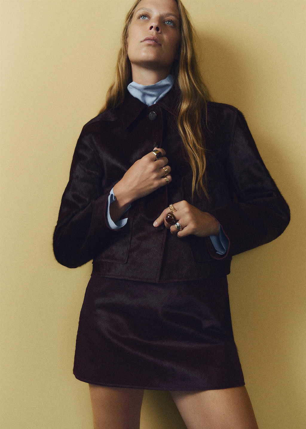 Leather and fur-effect jacket with pockets - Women | MANGO USA