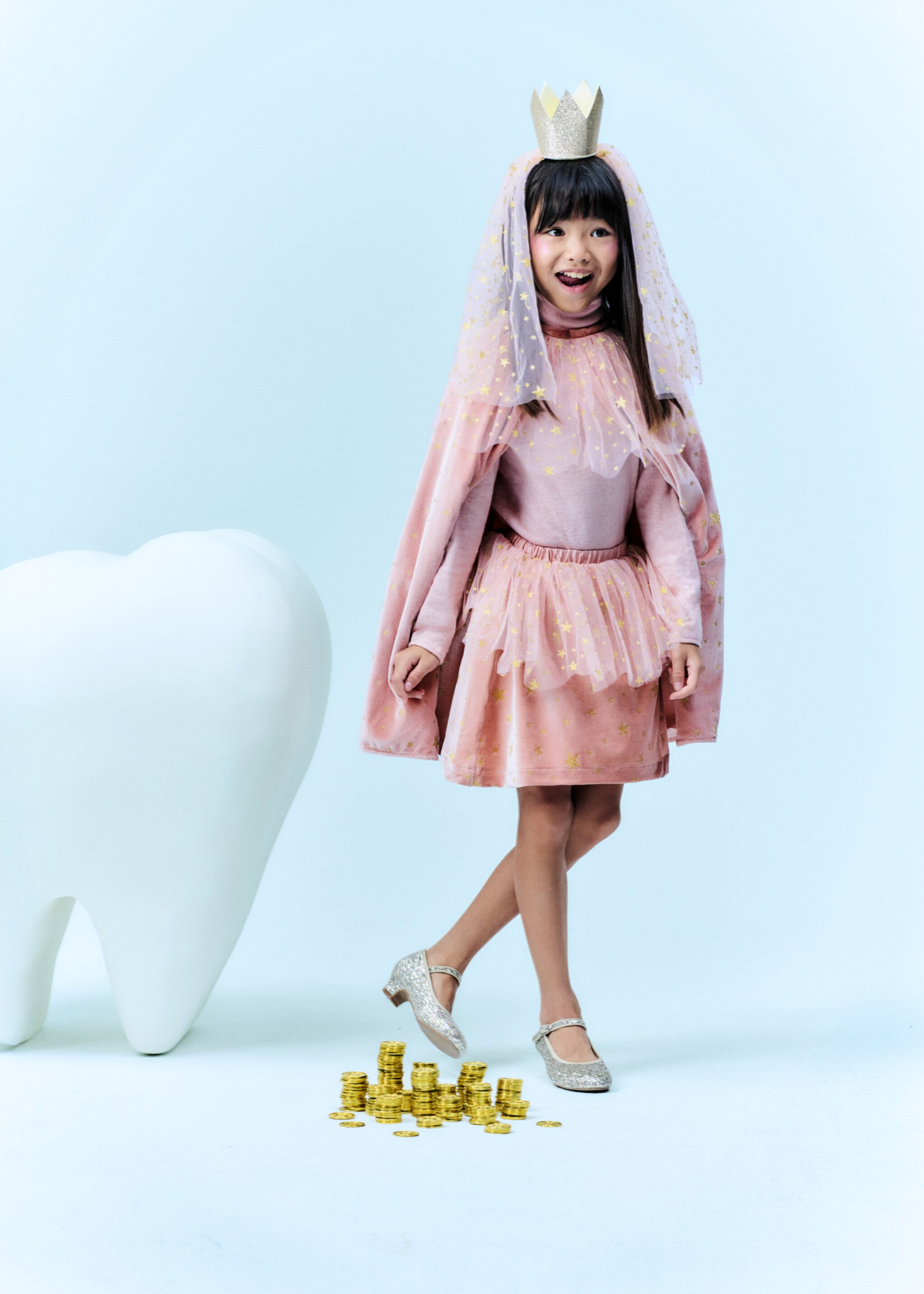 Velvet skirt with stars - Details of the article 6, Pale Pink. Ref: 17087131-00.