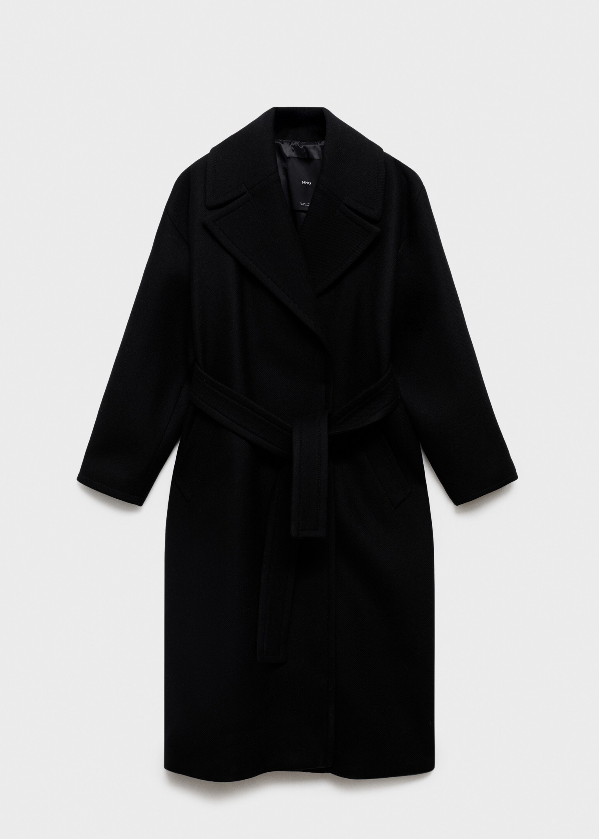 Woollen coat with belt - Article without model, Black. Ref: 17087139-00.