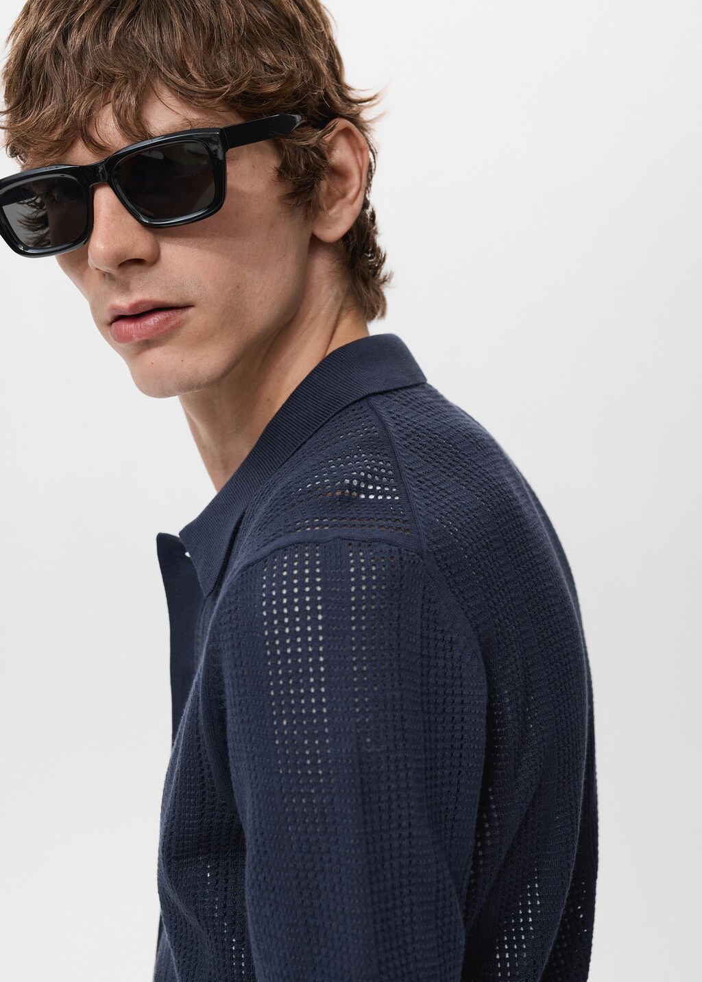 Striped knitted shirt with lace pattern