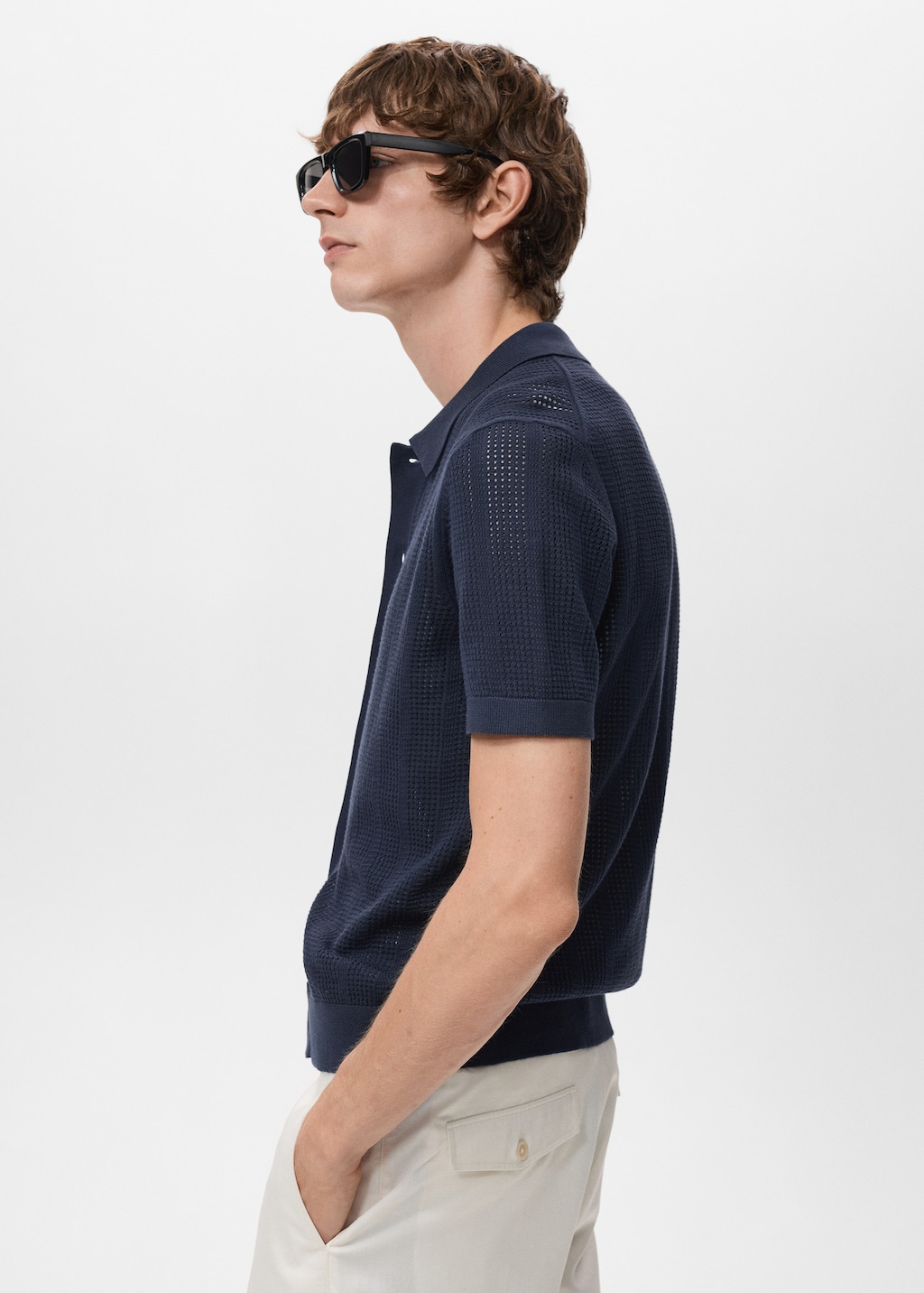 Striped knitted shirt with lace pattern