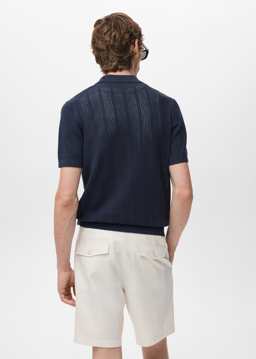 Striped knitted shirt with lace pattern