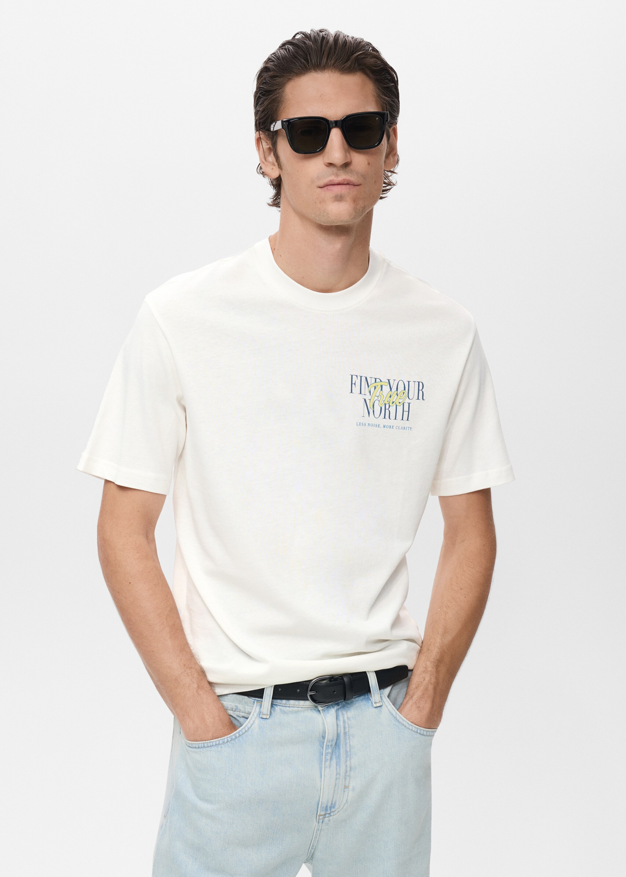 T-shirt 100 % coton texte - Plan moyen, Blanc cassé. Ref: 17087770-00.