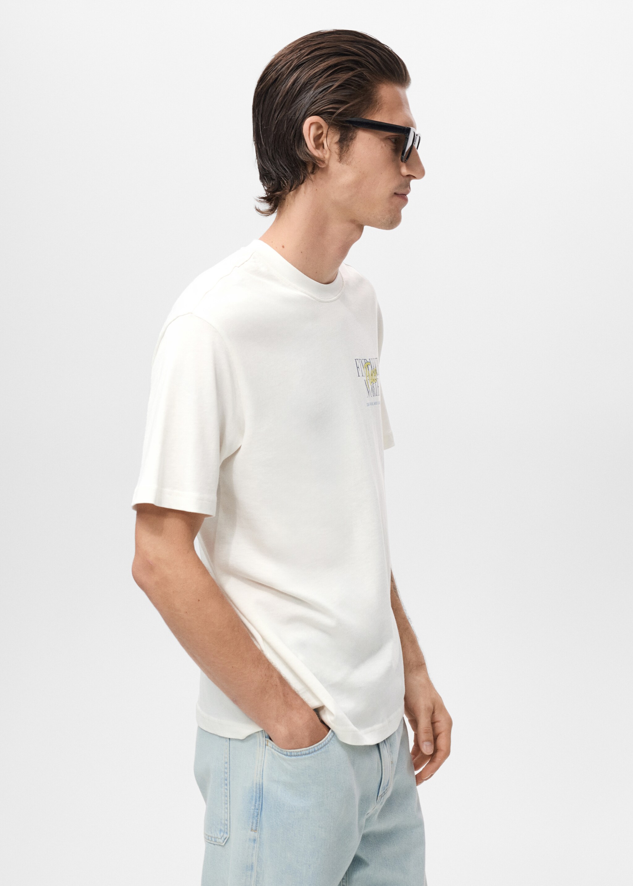 T-shirt 100 % coton texte - Détail de l'article 2, Blanc cassé. Ref: 17087770-00.