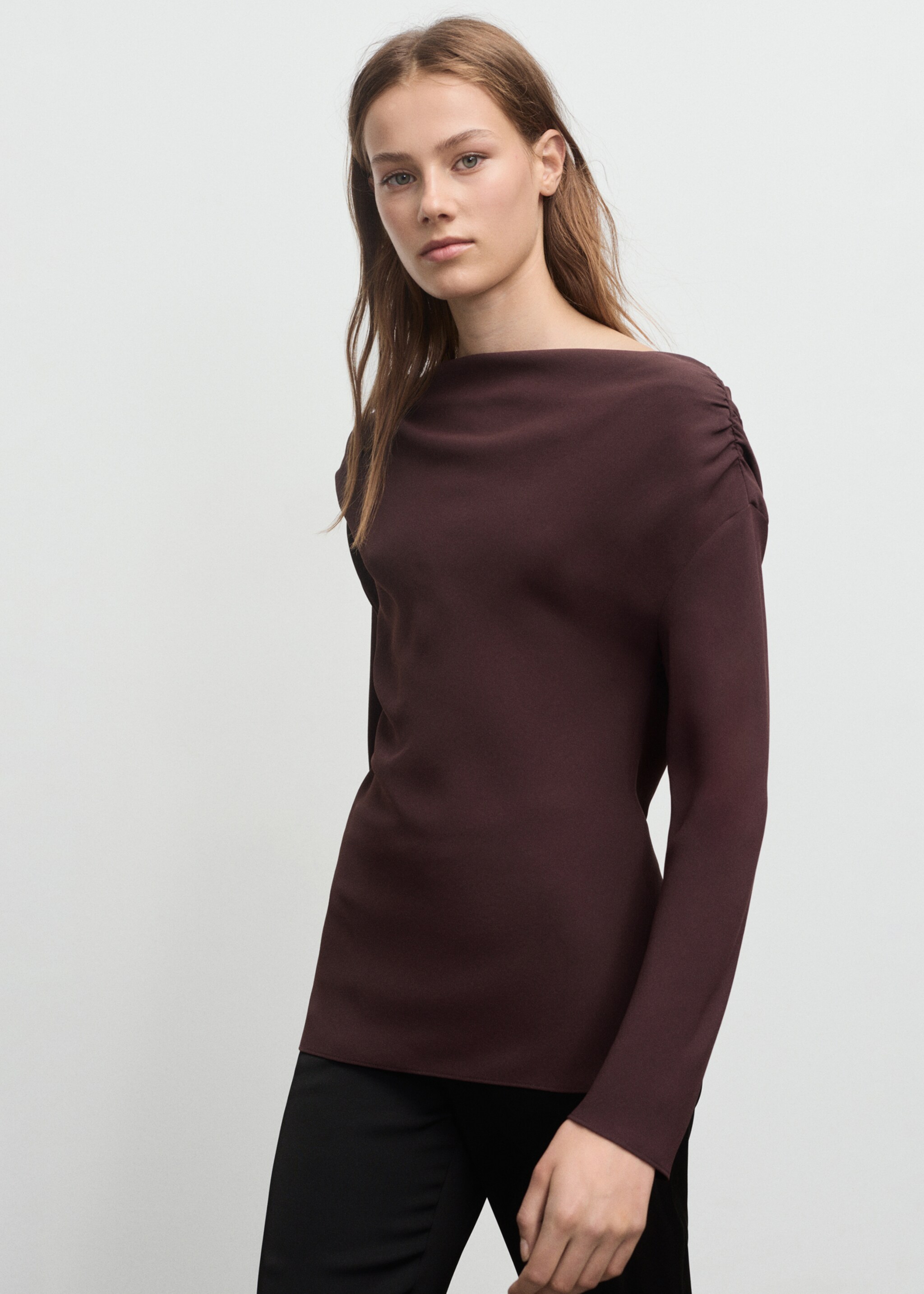 Blouse with asymmetrical neckline - Medium plane, Brown. Ref: 17087791-00.