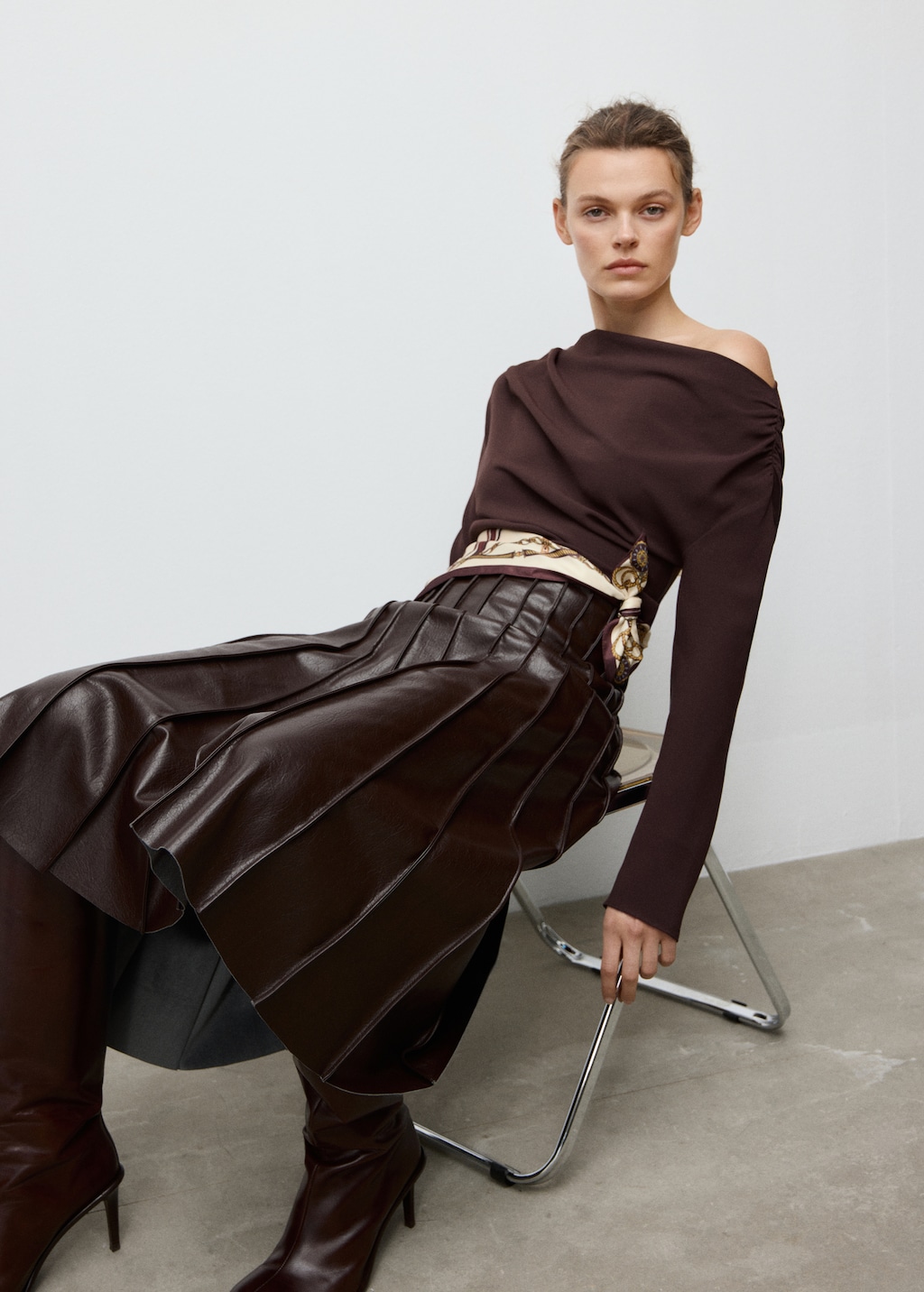 Blouse with asymmetrical neckline - Women | MANGO USA