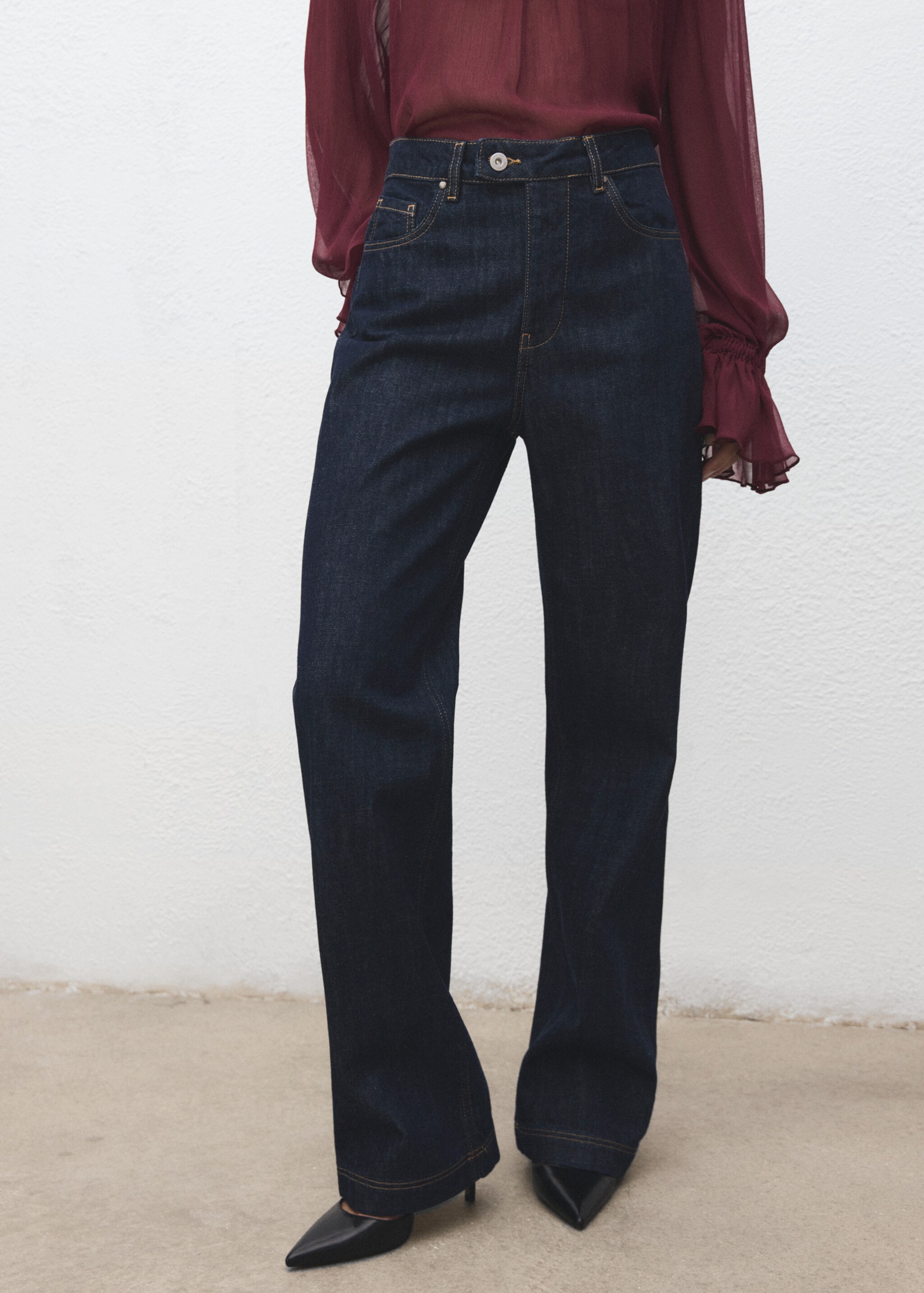 Gerade Jeans mit Knopfleiste - Mittlere Ansicht, Blau. Ref: 17087796-00.