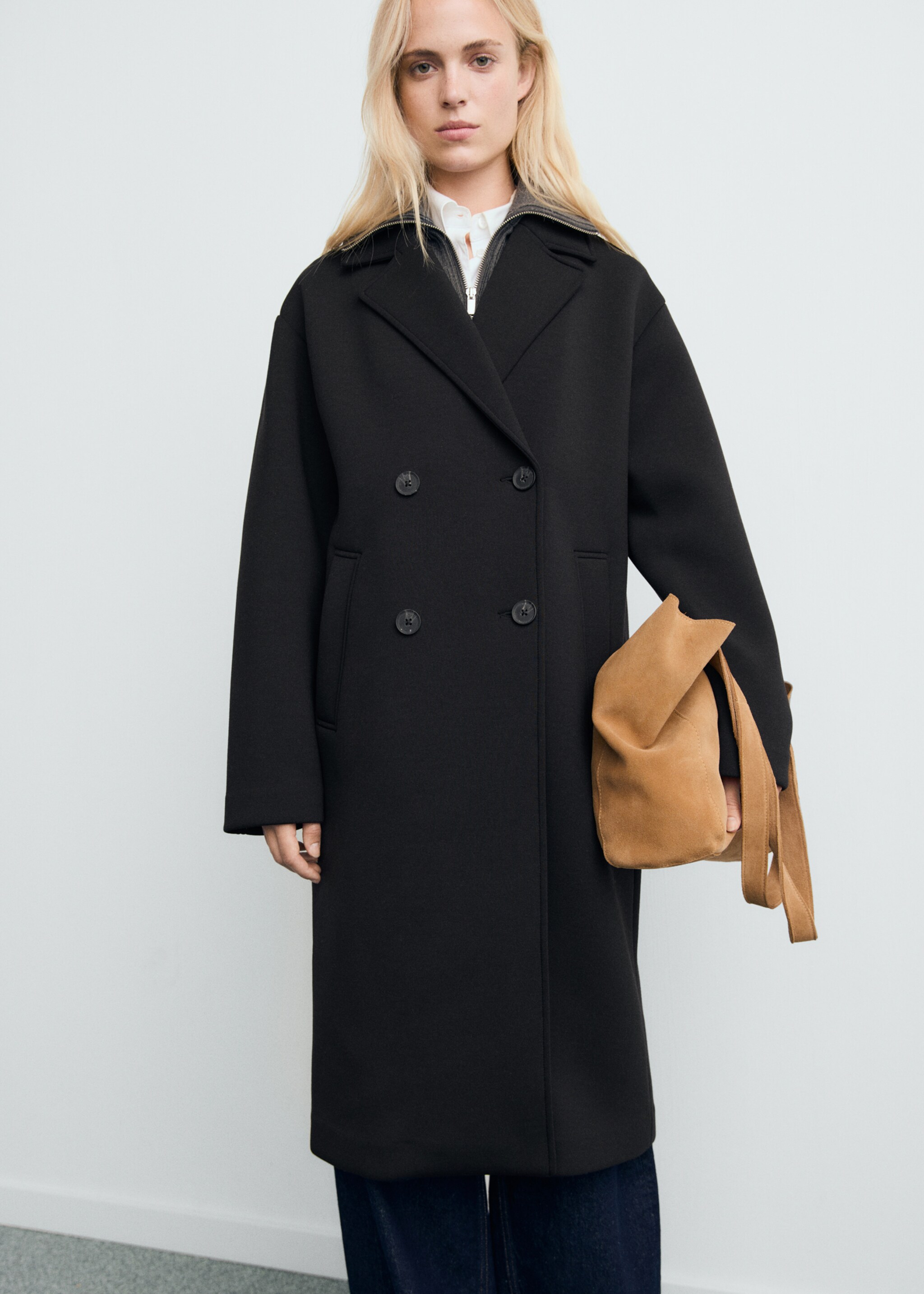 Long combined coat - Medium plane, Black. Ref: 17087801-00.