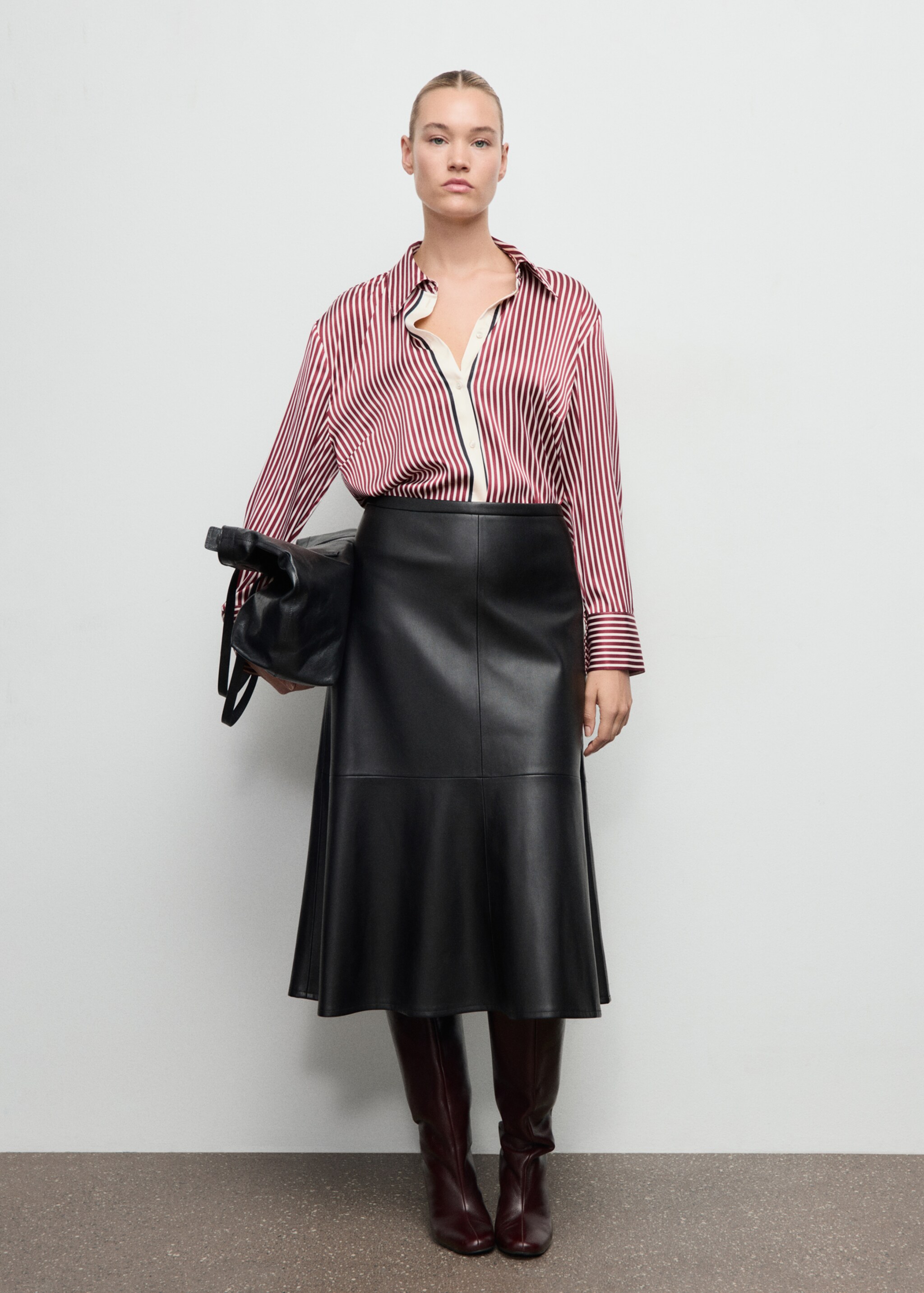 Combined striped shirt - Details of the article 3, Maroon. Ref: 17087805-00.