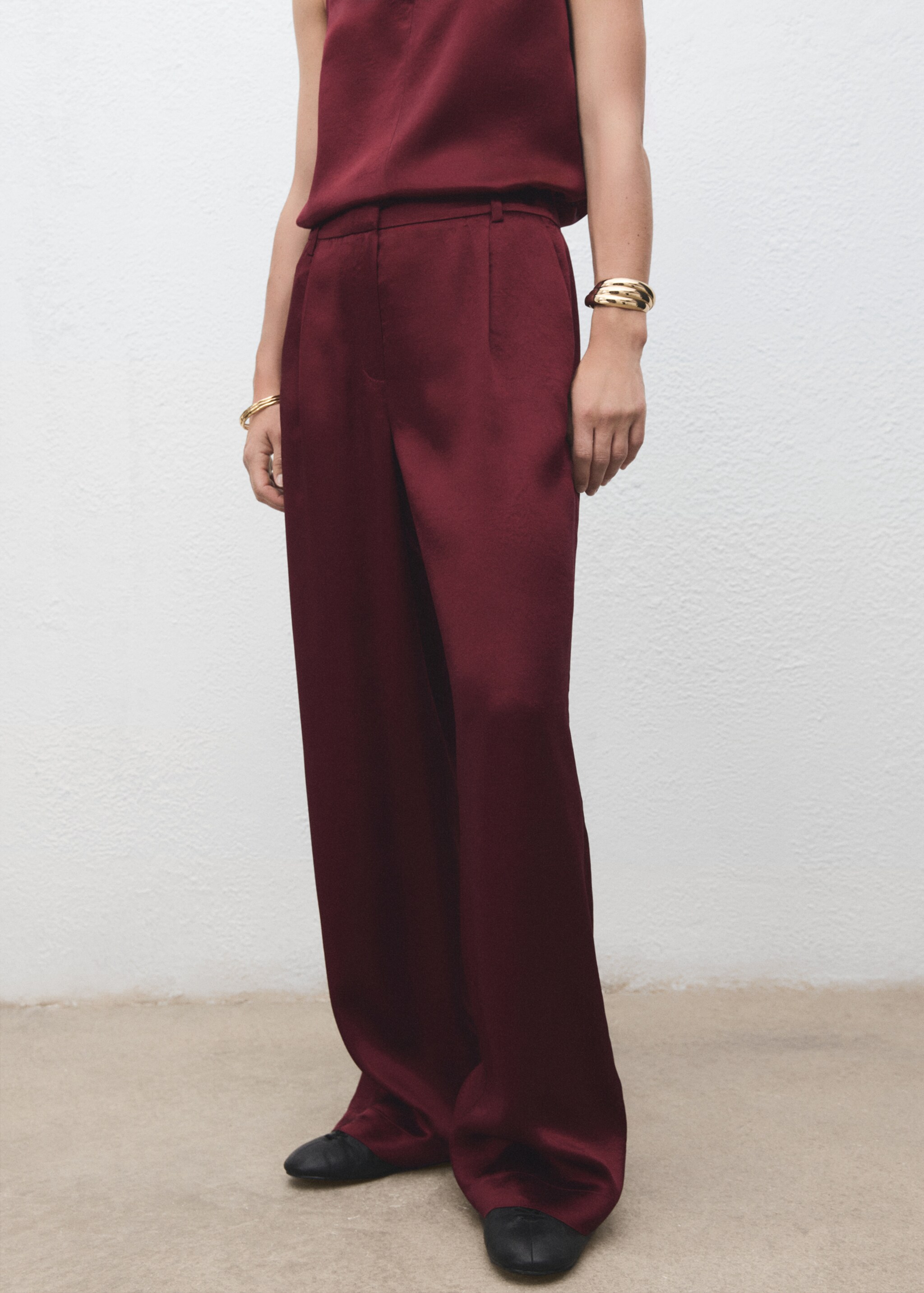Wide leg satin pants - Medium plane, Russet. Ref: 17087806-00.
