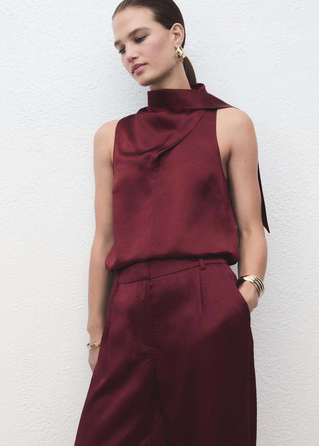 Satin wide-leg pants