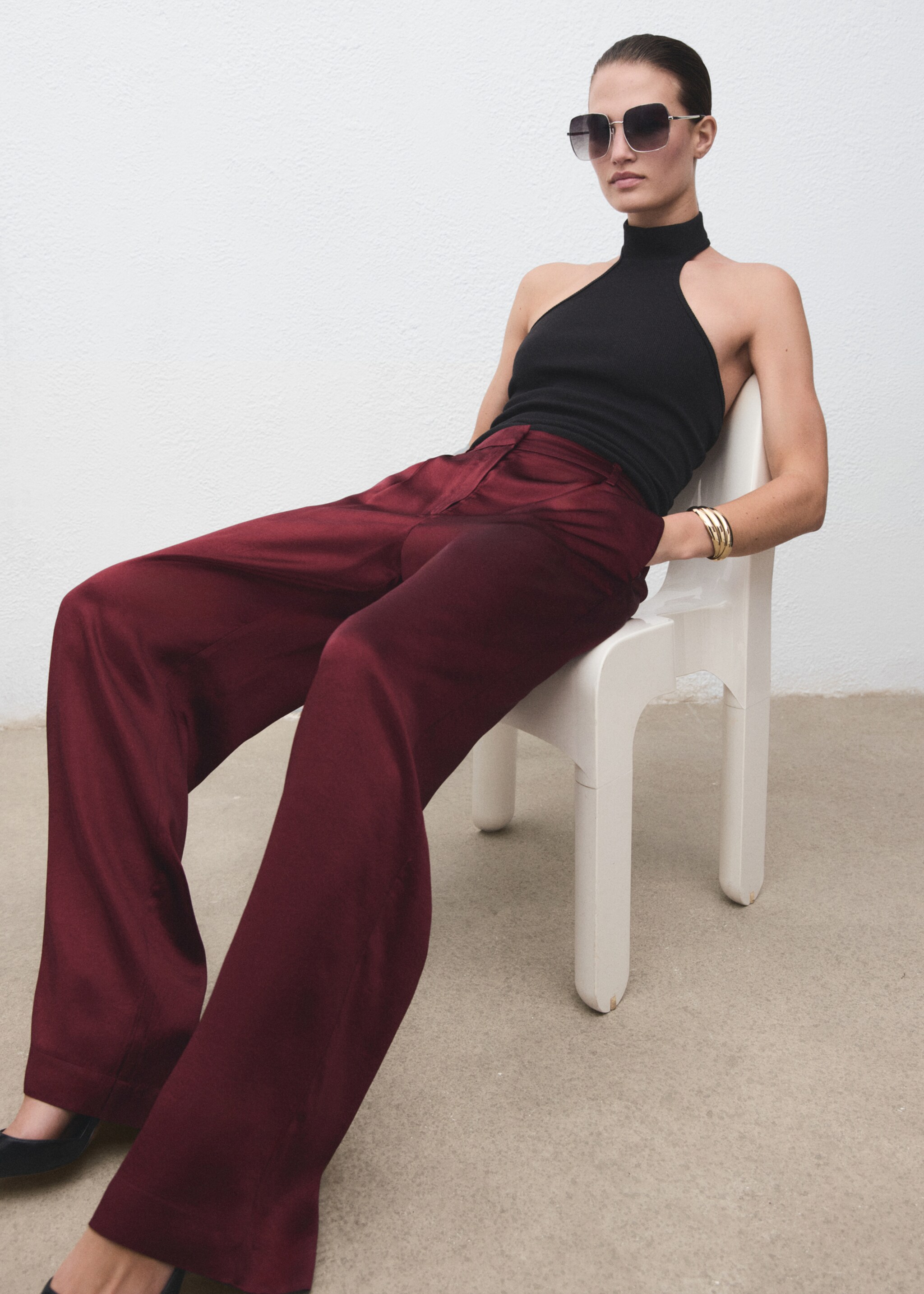 Wide leg satin pants - Details of the article 2, Russet. Ref: 17087806-00.