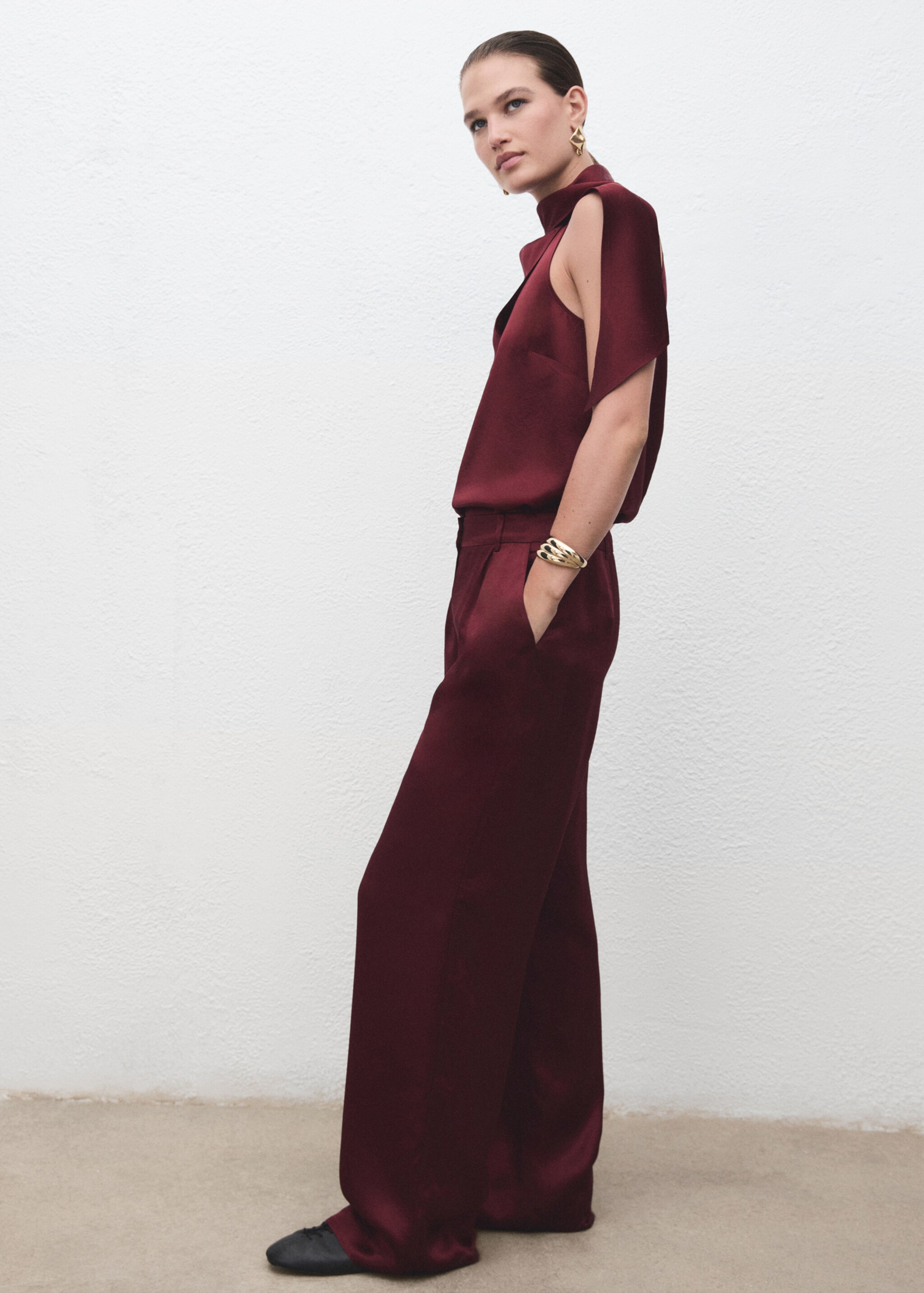 Wide leg satin pants - Details of the article 4, Russet. Ref: 17087806-00.