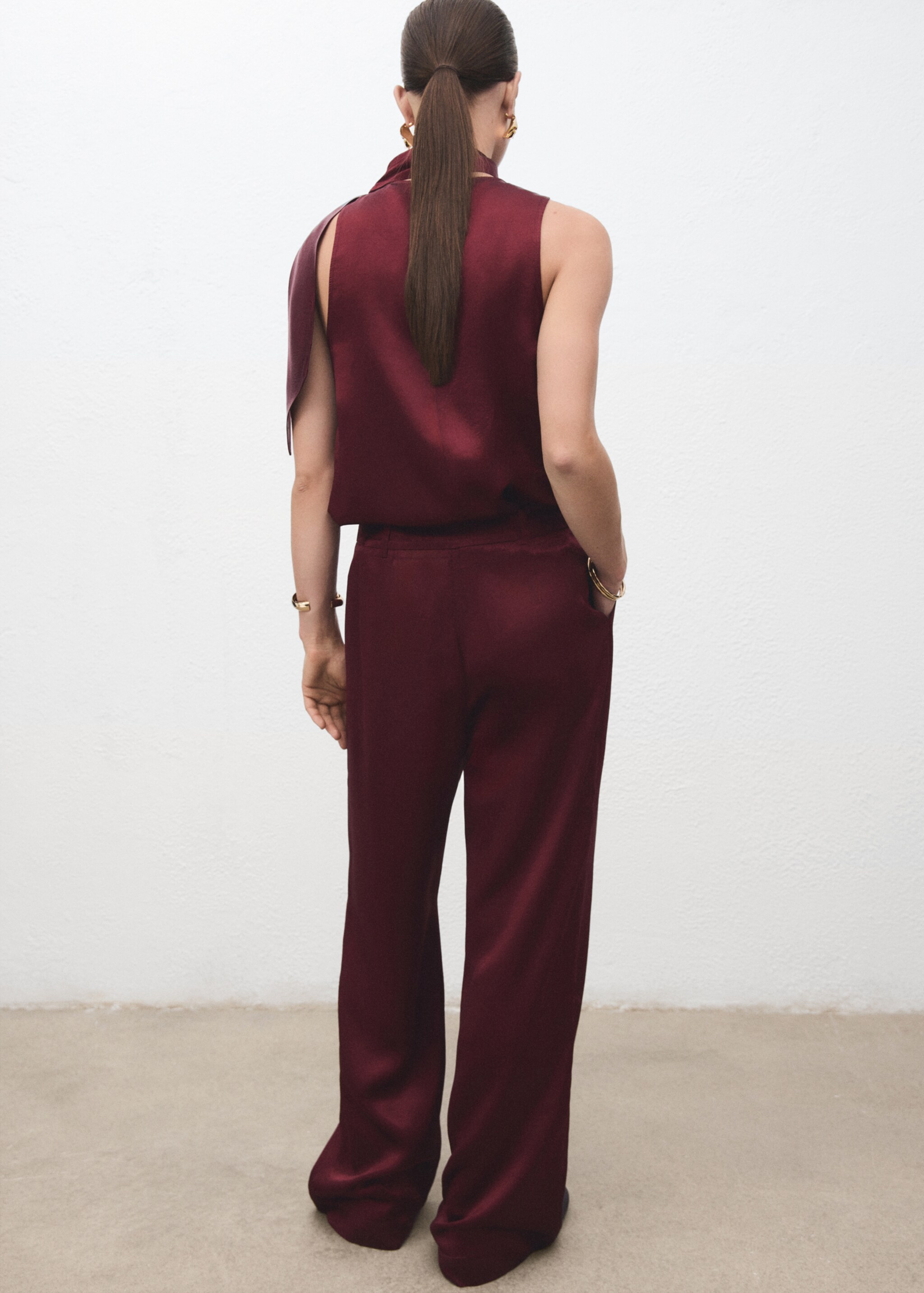 Wide leg satin pants - Reverse of the article, Russet. Ref: 17087806-00.