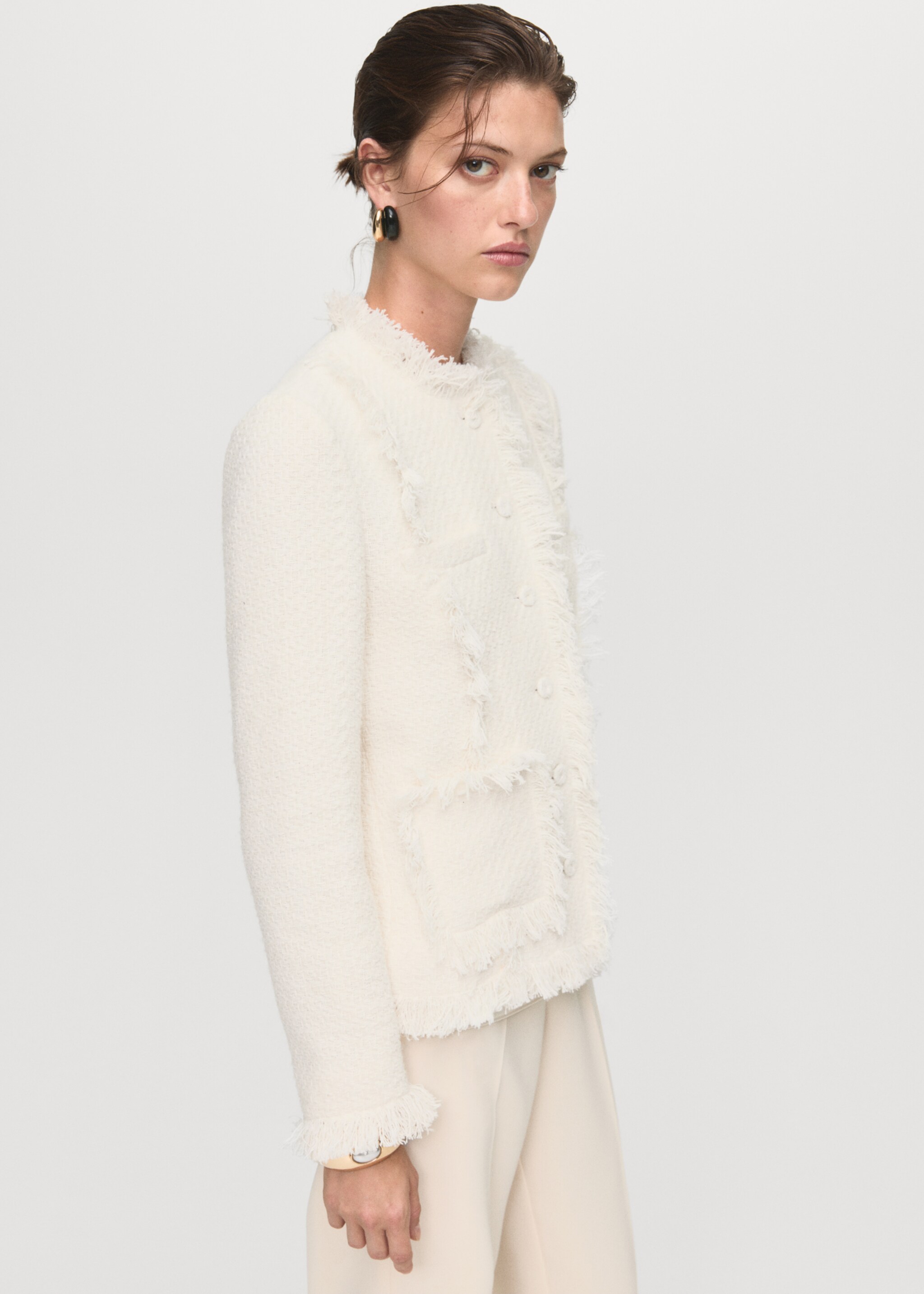 Tweed jacket with frayed ends - Medium plane, Off White. Ref: 17087813-00.