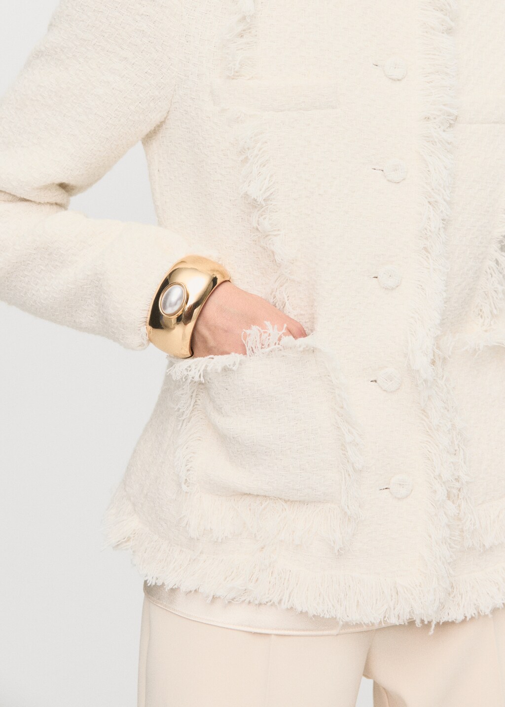 Mango Tweed jacket with frayed ends thumbnail