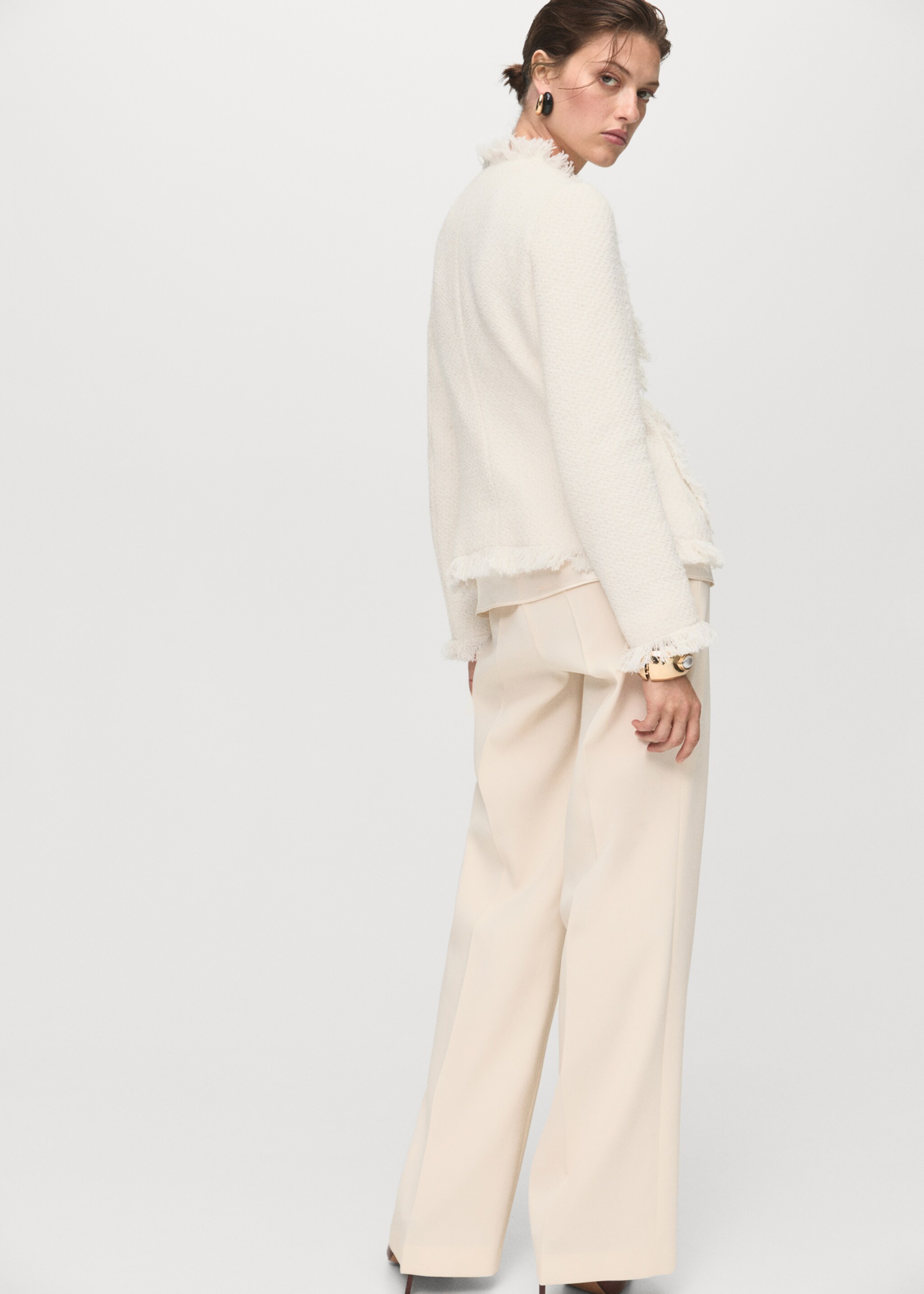 Tweed jacket with frayed ends - Reverse of the article, Off White. Ref: 17087813-00.