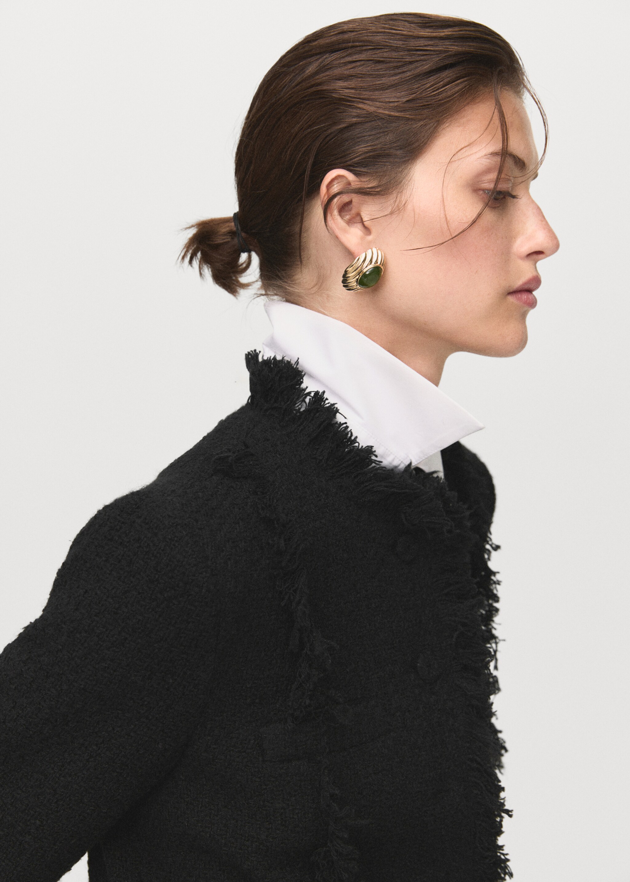 Tweed jacket with frayed ends - Details of the article 1, Black. Ref: 17087813-00.