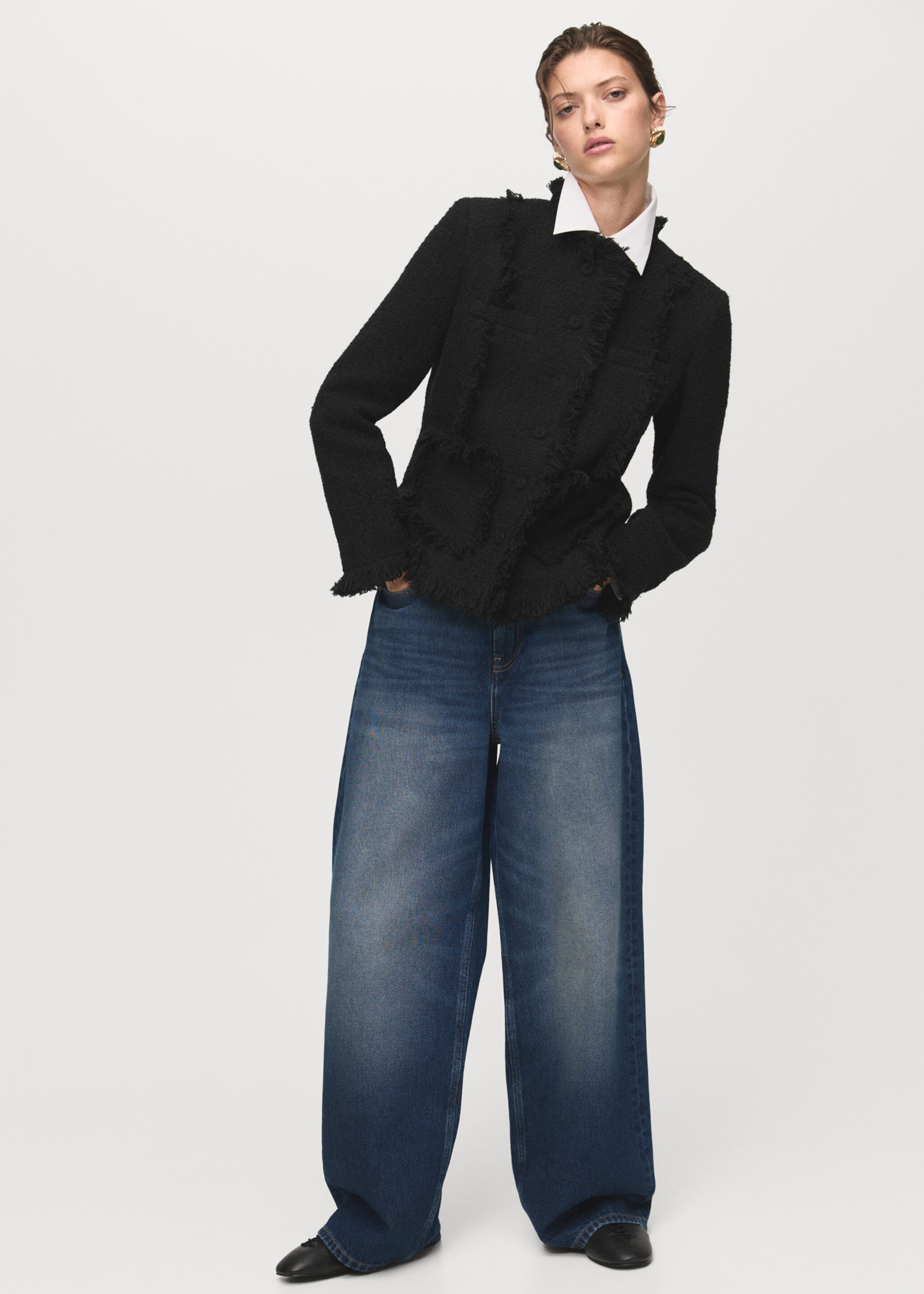 Tweed jacket with frayed ends - Details of the article 6, Black. Ref: 17087813-00.
