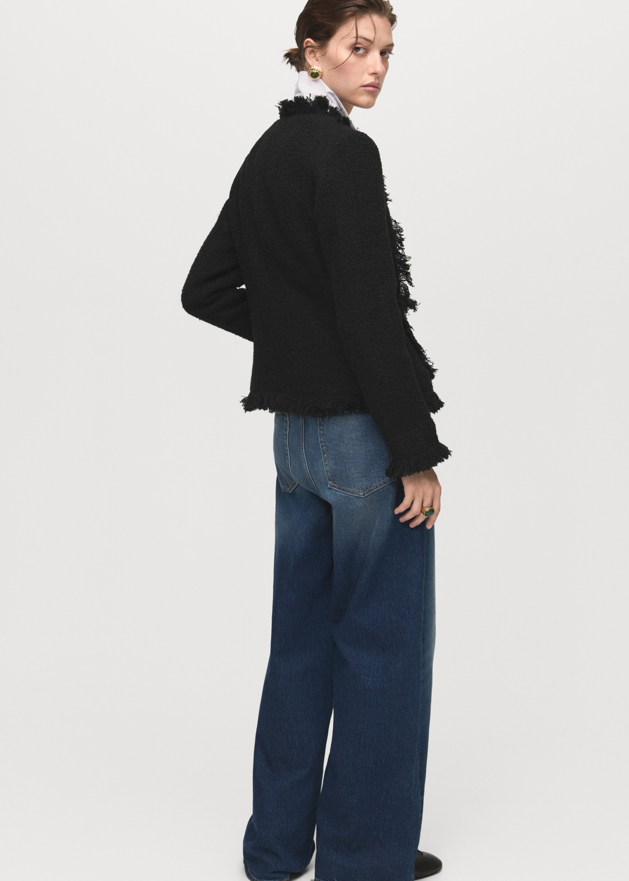 Tweed jacket with frayed ends - Reverse of the article, Black. Ref: 17087813-00.
