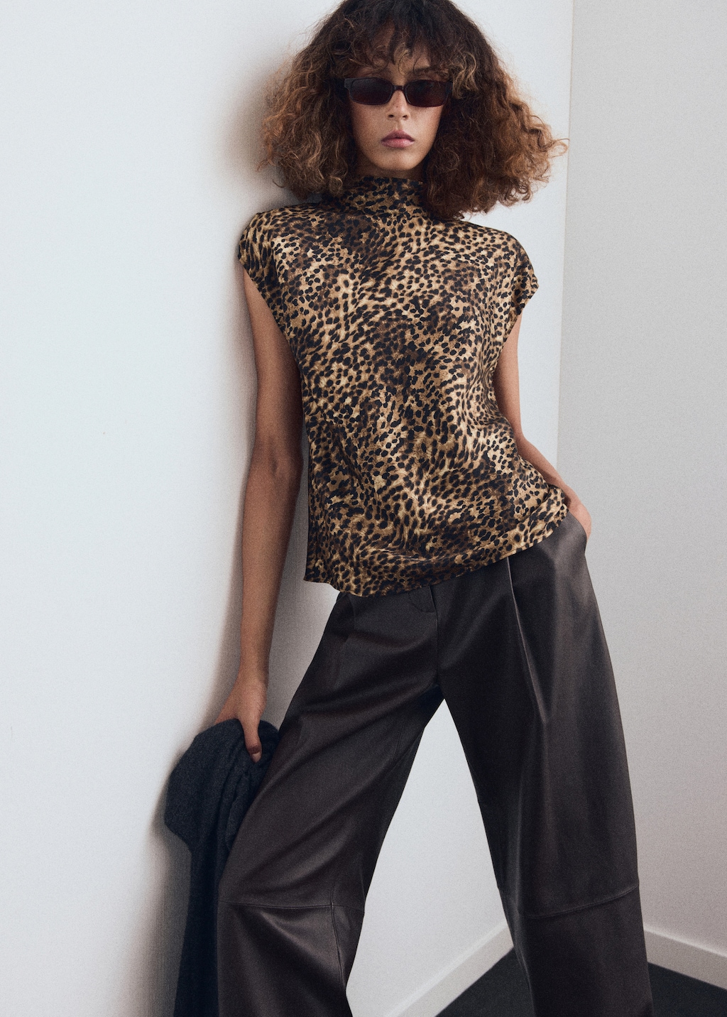 Leopard-print satin blouse