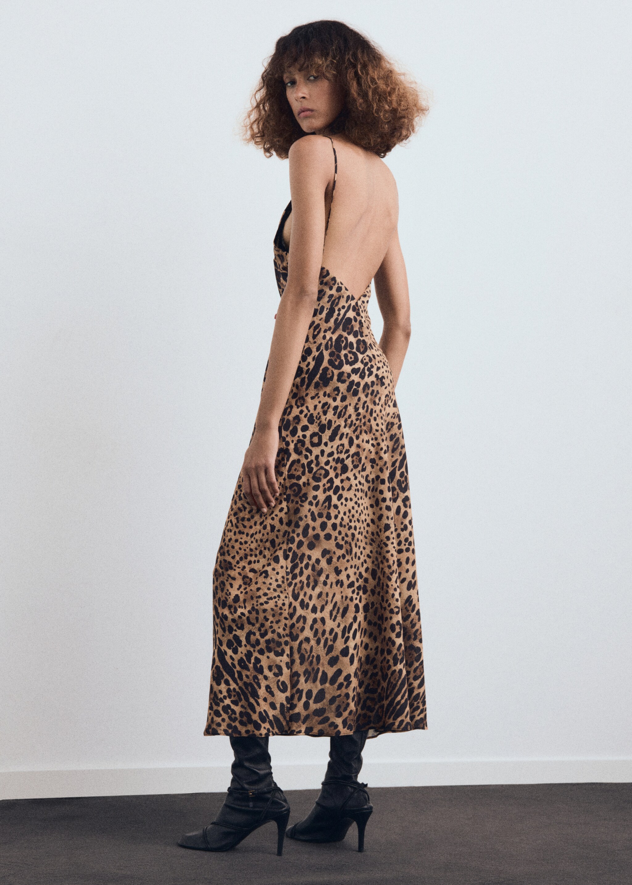 Leopard-print open-back dress - Reverse of the article, Brown. Ref: 17087816-00.