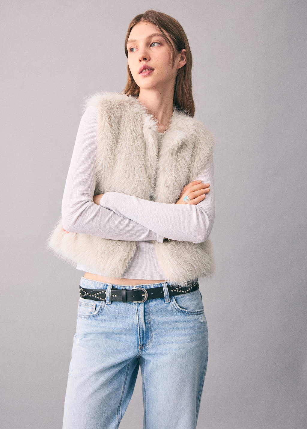 Fur-effect cape vest