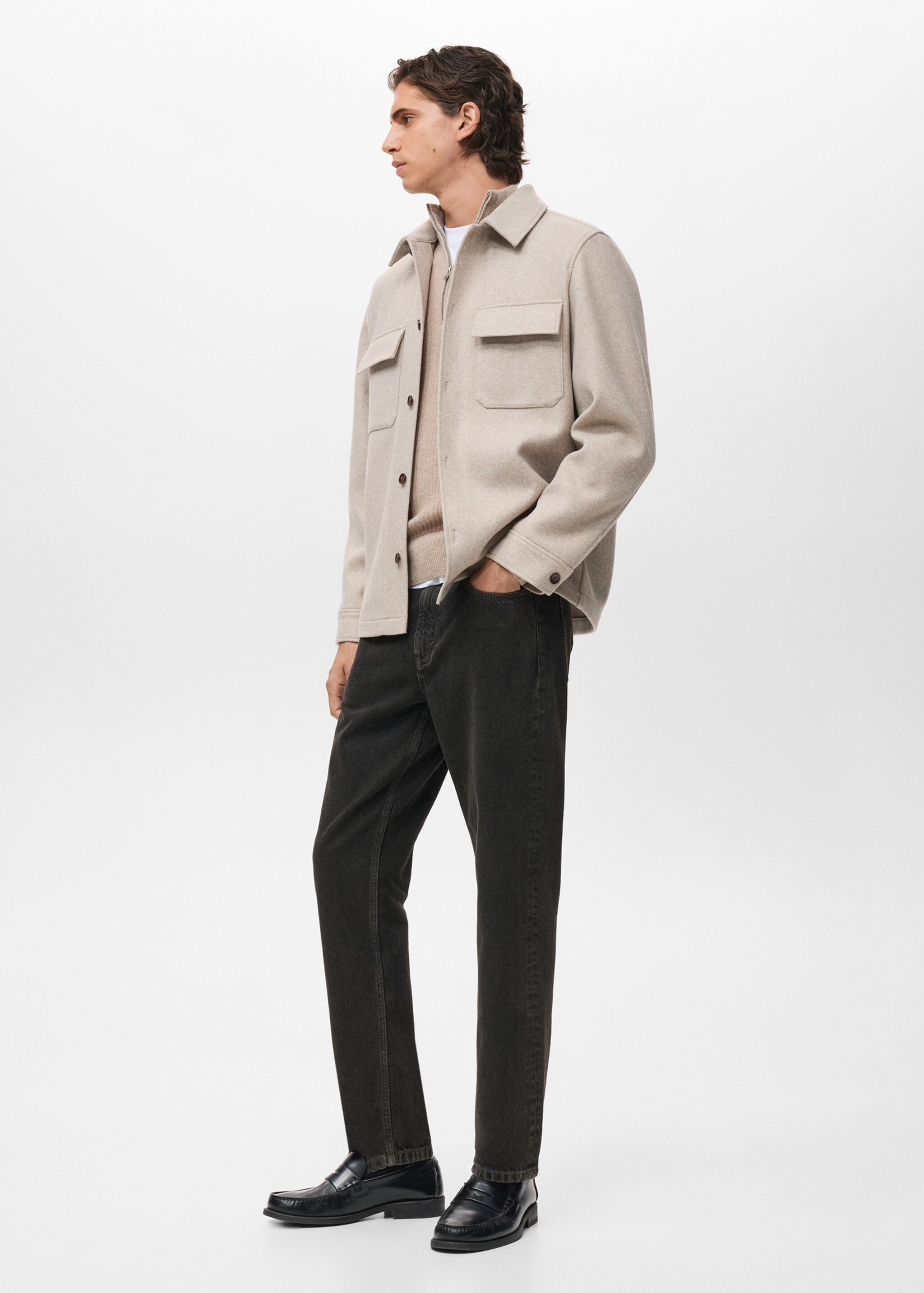 Wool jacket with lapel pockets - Details of the article 2, Sand. Ref: 17087884-00.