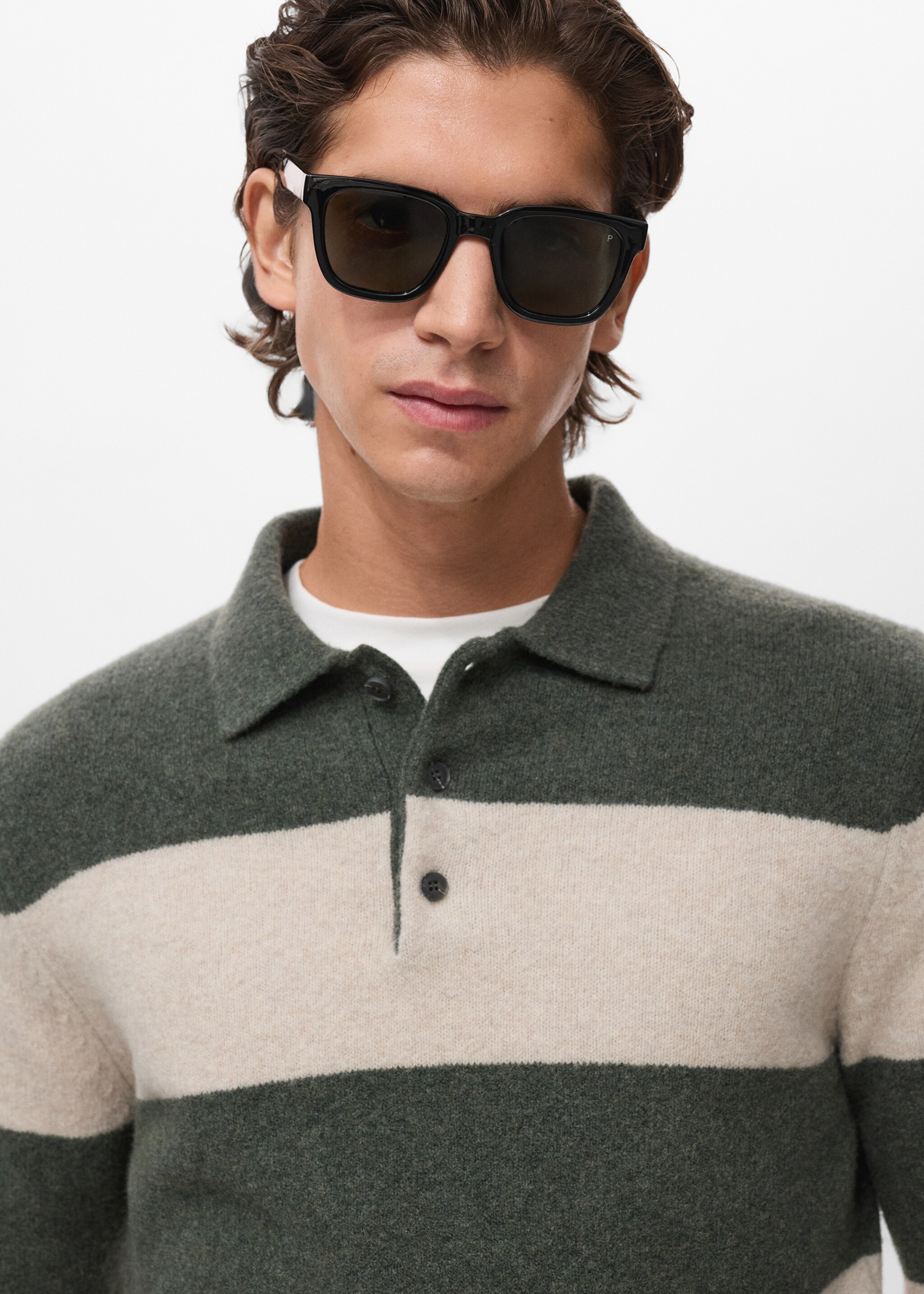 Knitted wool blend polo sweater - Details of the article 1, Dark Green. Ref: 17087895-00.