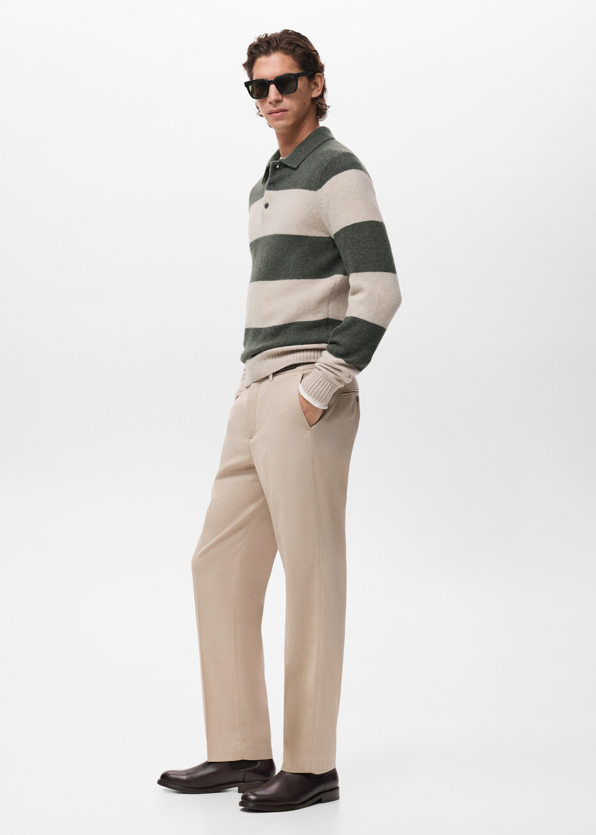 Knitted wool blend polo sweater - Details of the article 2, Dark Green. Ref: 17087895-00.
