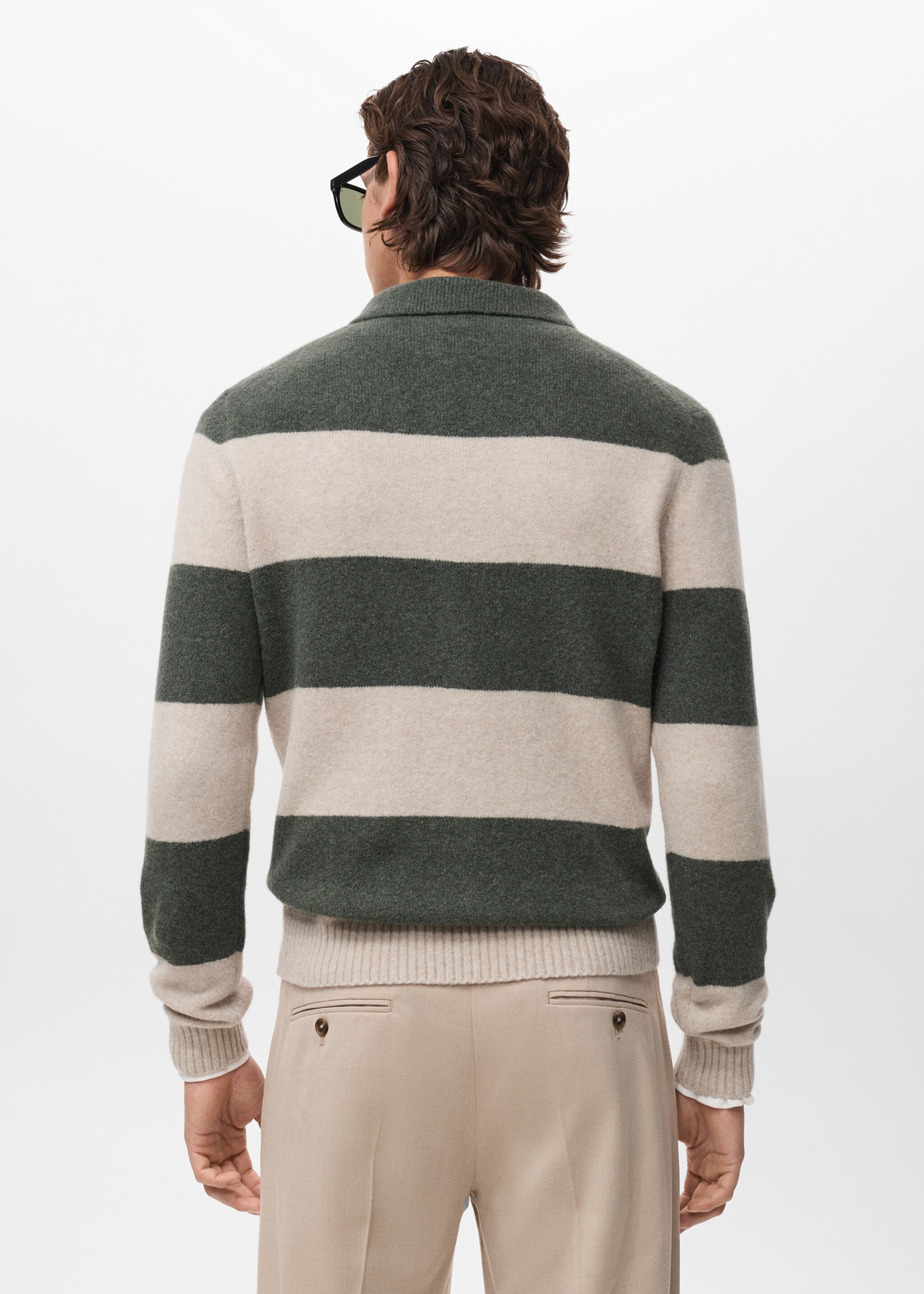 Knitted wool blend polo sweater - Reverse of the article, Dark Green. Ref: 17087895-00.
