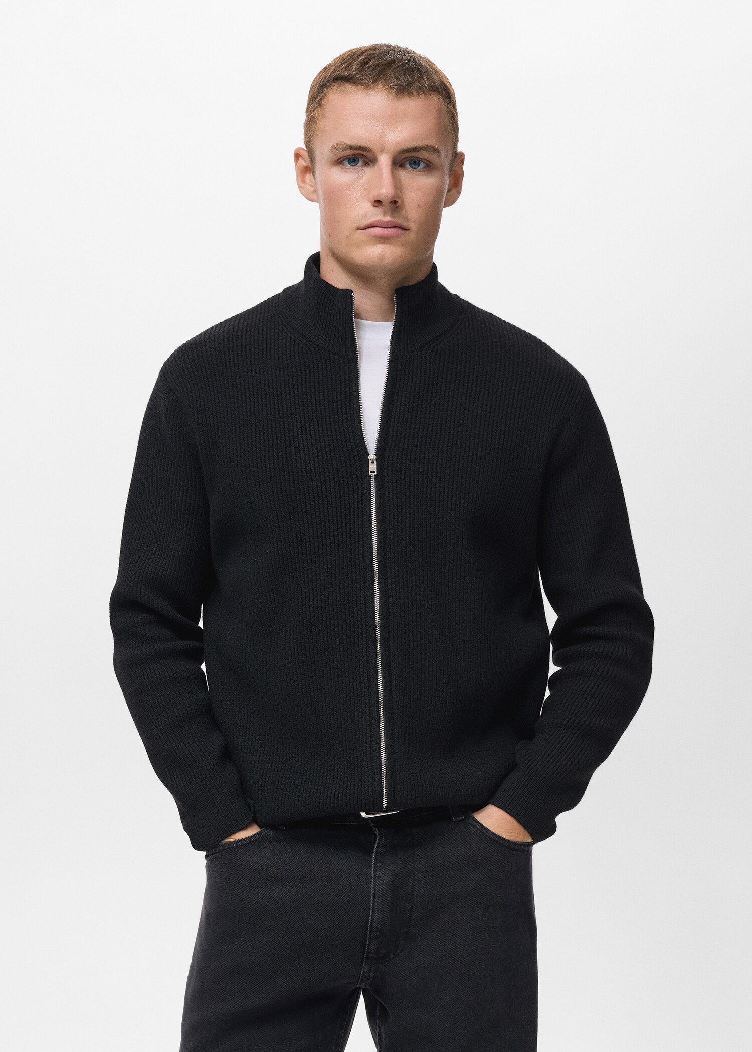 Ribbed-knit cardigan with zip - Medium plane