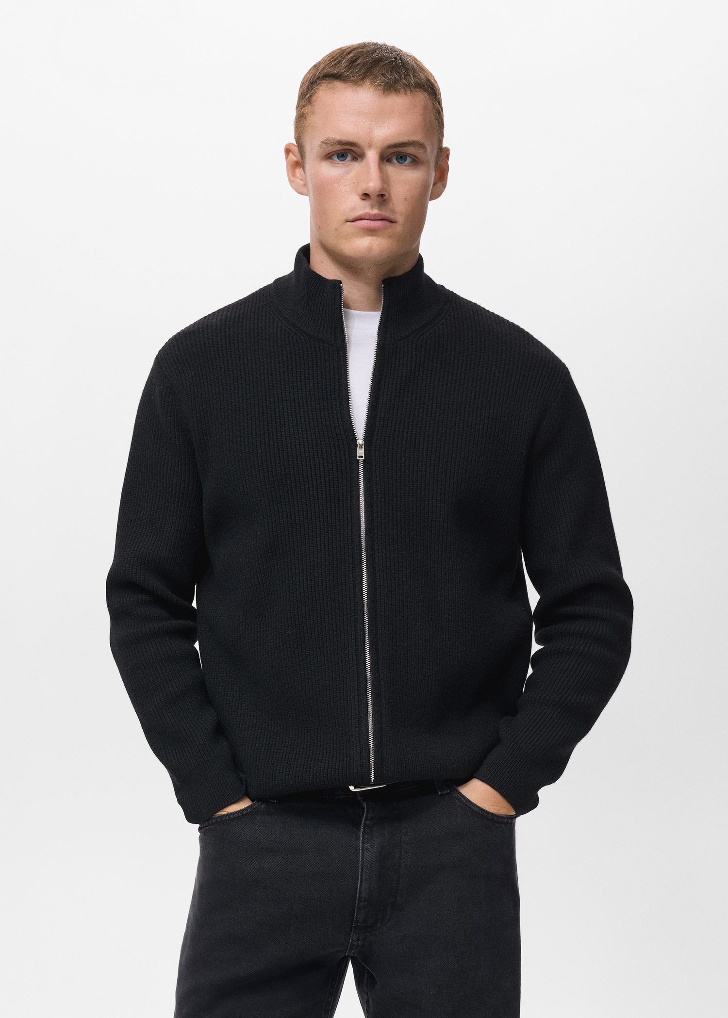 Ribbed-knit cardigan with zip Men MANGO Gambia