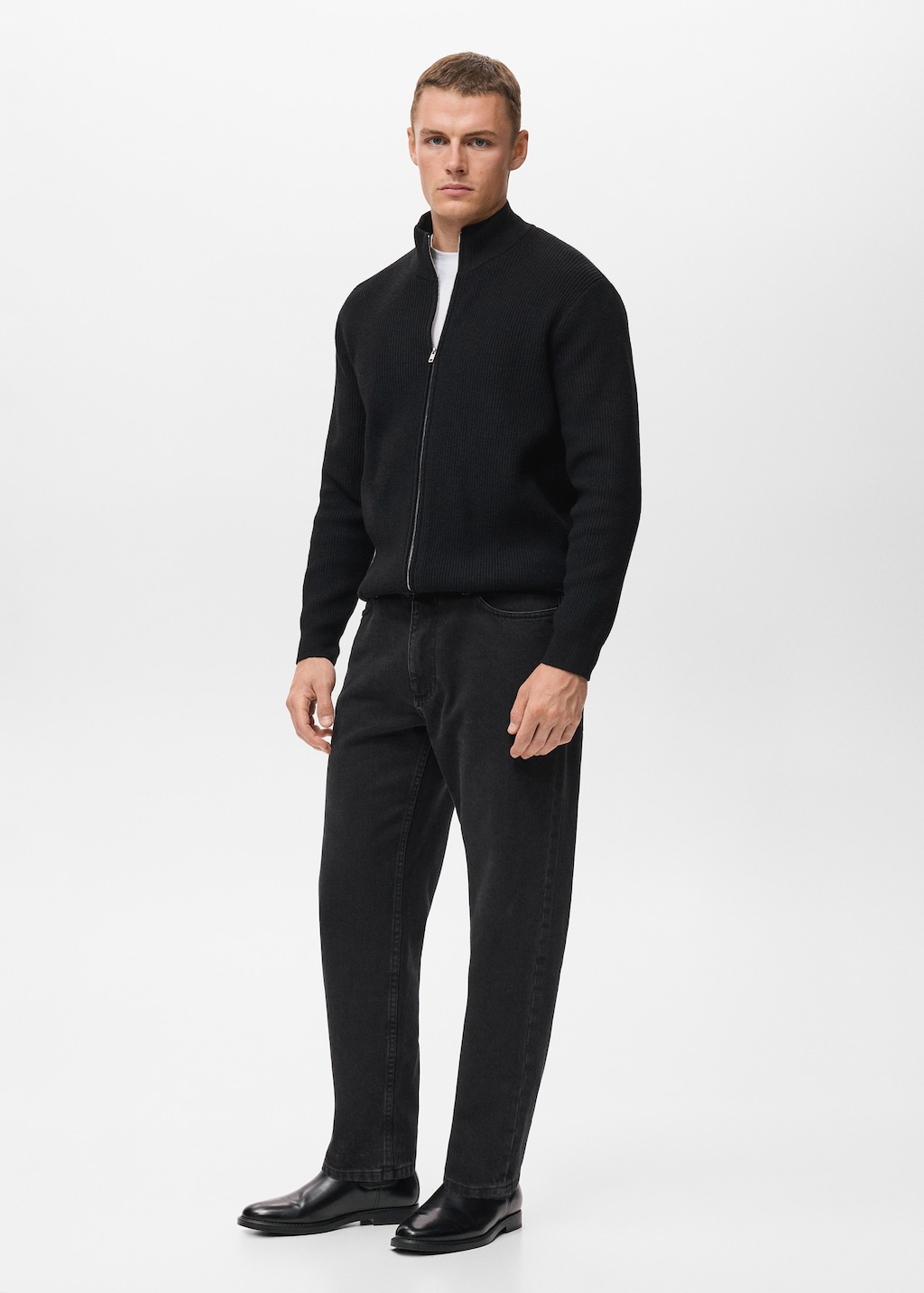 Ribbed-knit cardigan with zipper