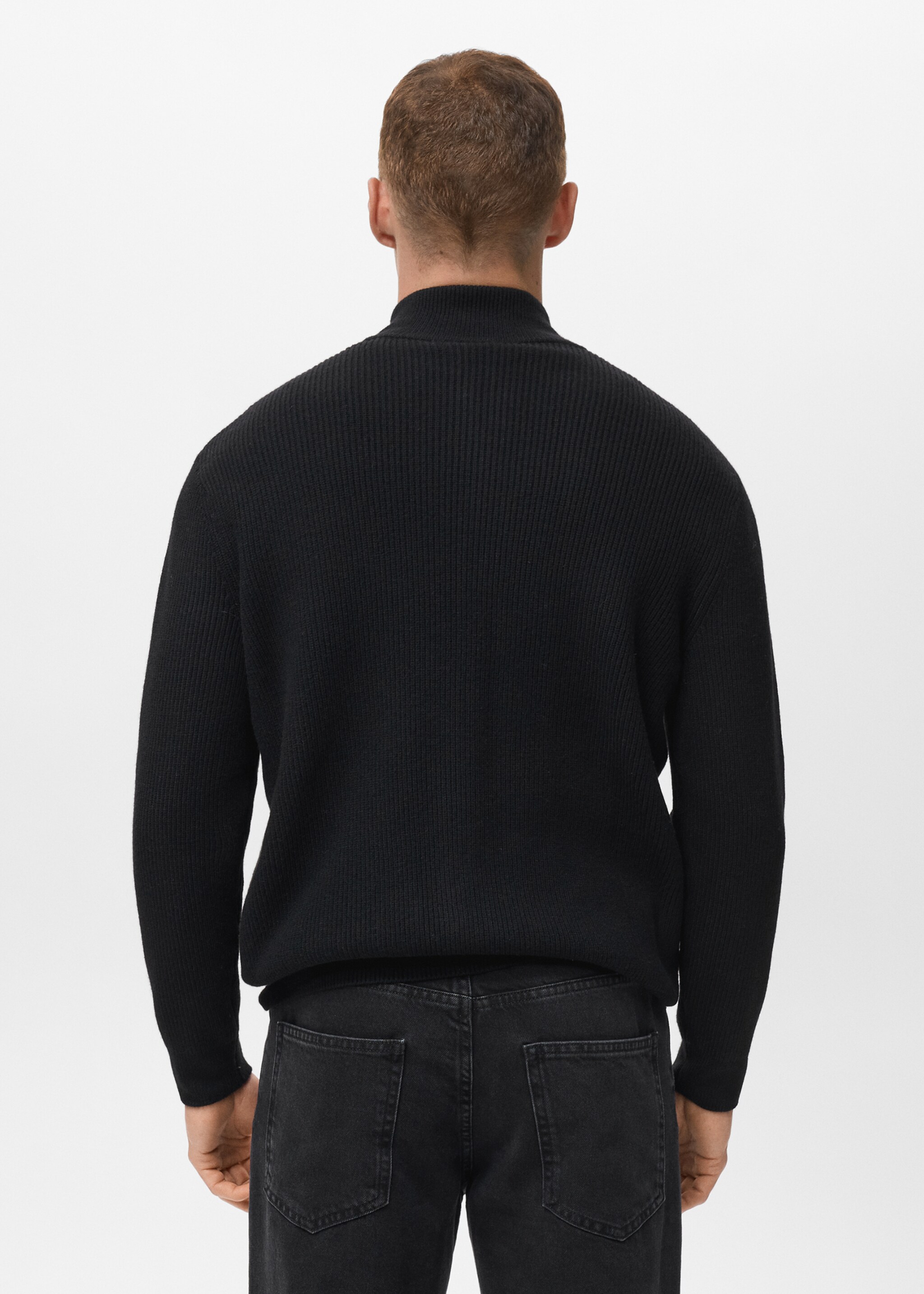 Ribbed-knit cardigan with zip - Reverse of the article, Black. Ref: 17087896-00.