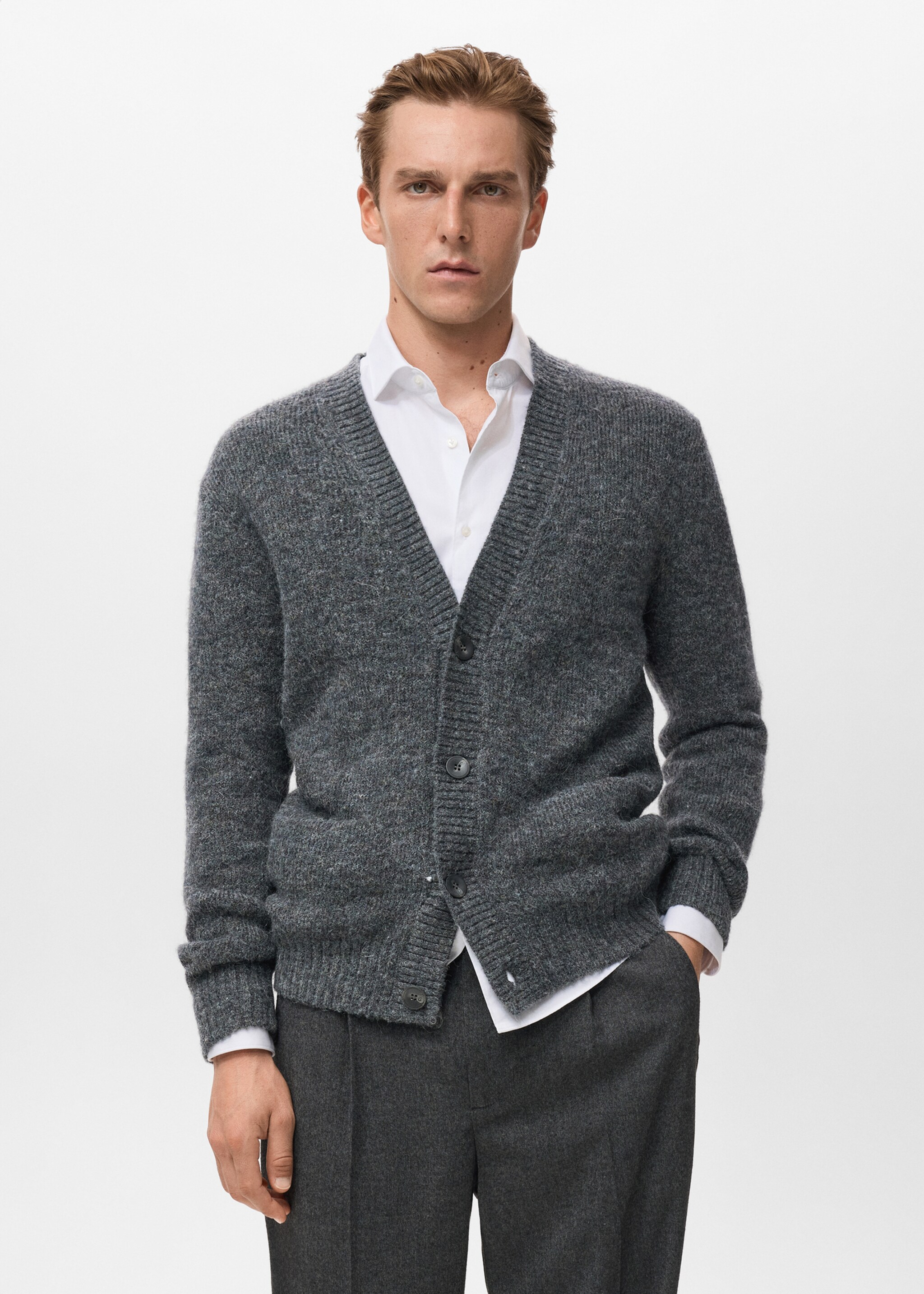 Knitted button cardigan - Medium plane, Indigo Blue. Ref: 17087898-00.