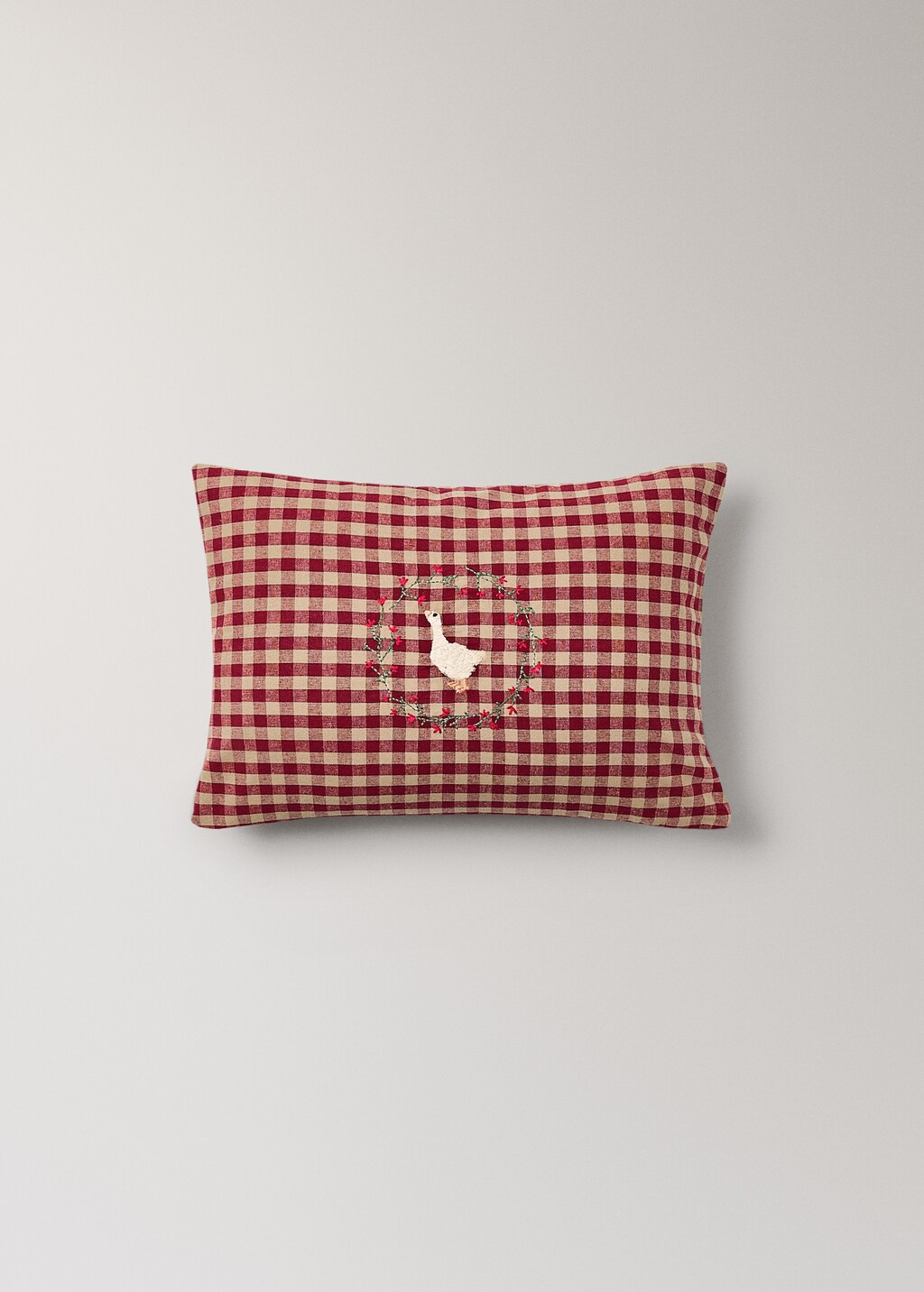Gingham check cotton cushion cover with embroidery 30x40cm