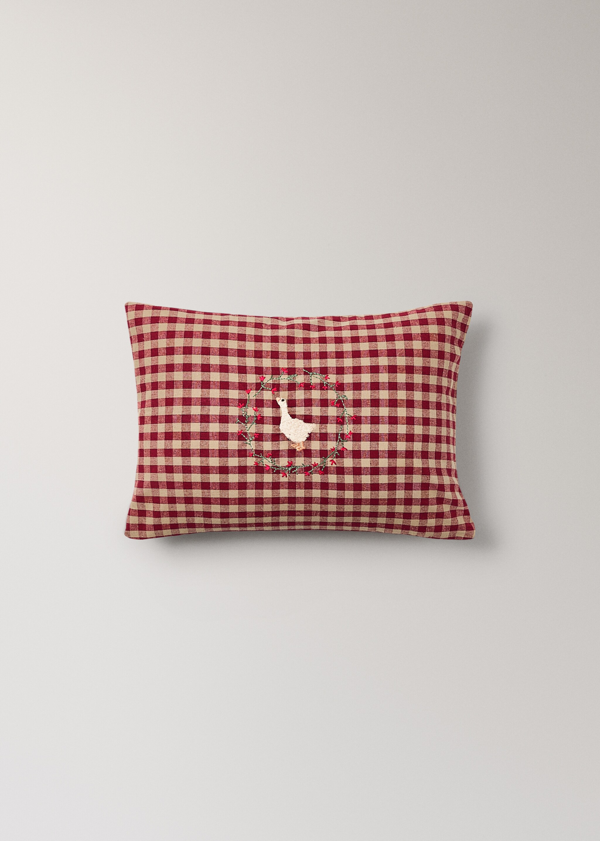 Housse de coussin coton carreaux vichy avec broderie 30x40 cm - Article sans modèle, Rouge. Ref: 17087903-00.