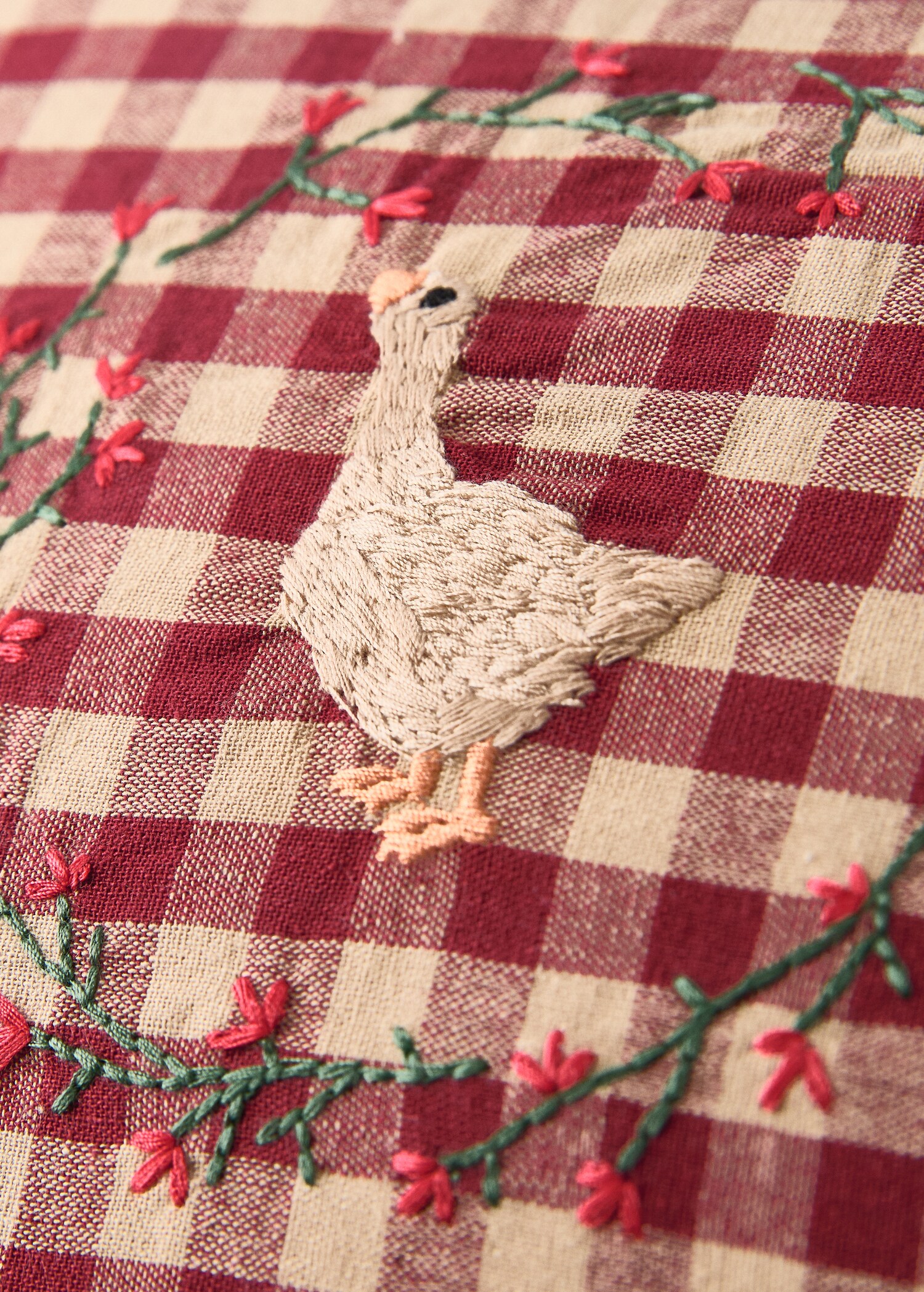 Housse de coussin en coton à carreaux vichy avec broderie 30x40 cm - Détail de l'article 1