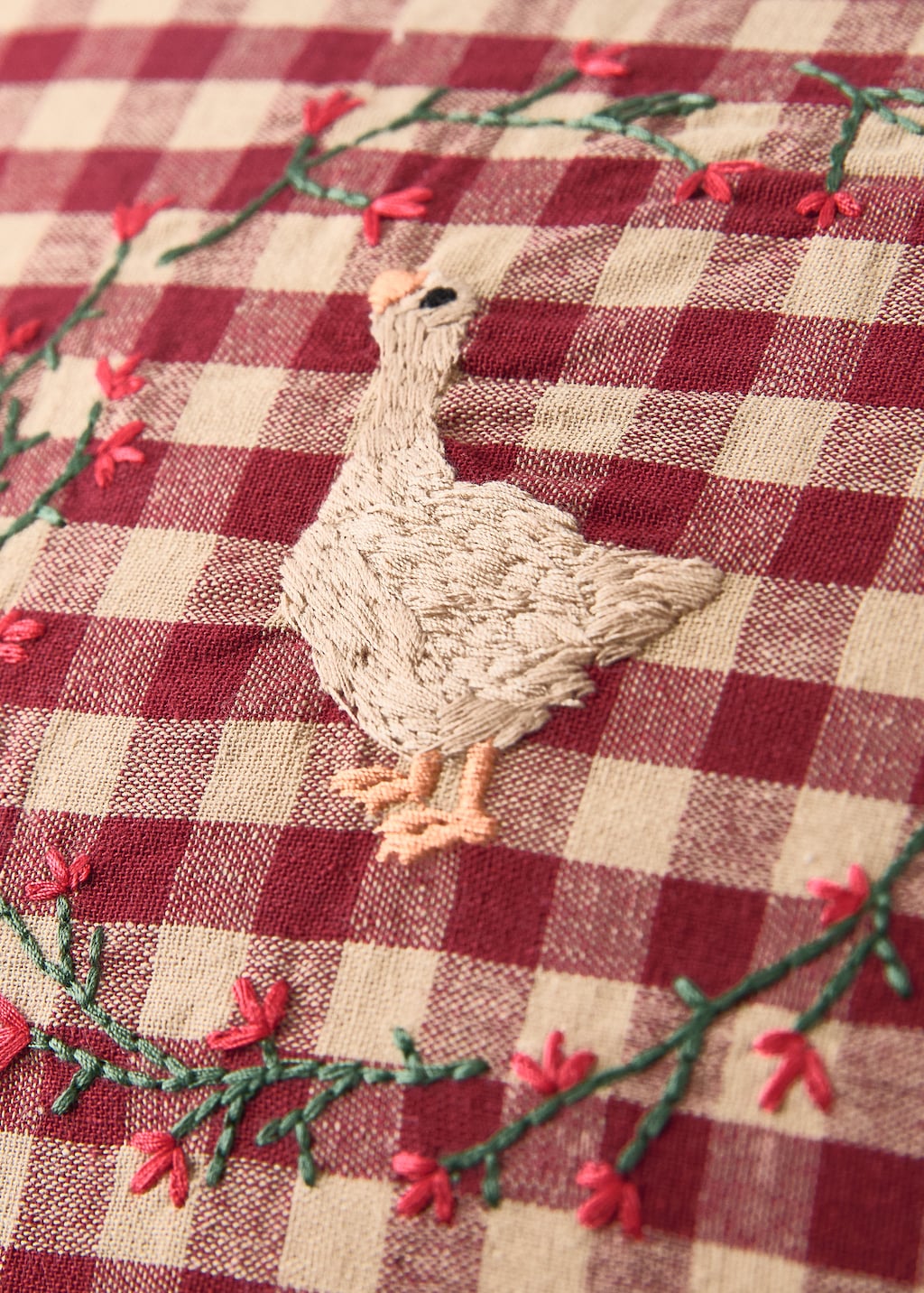 Gingham check cotton cushion cover with embroidery 30x40cm