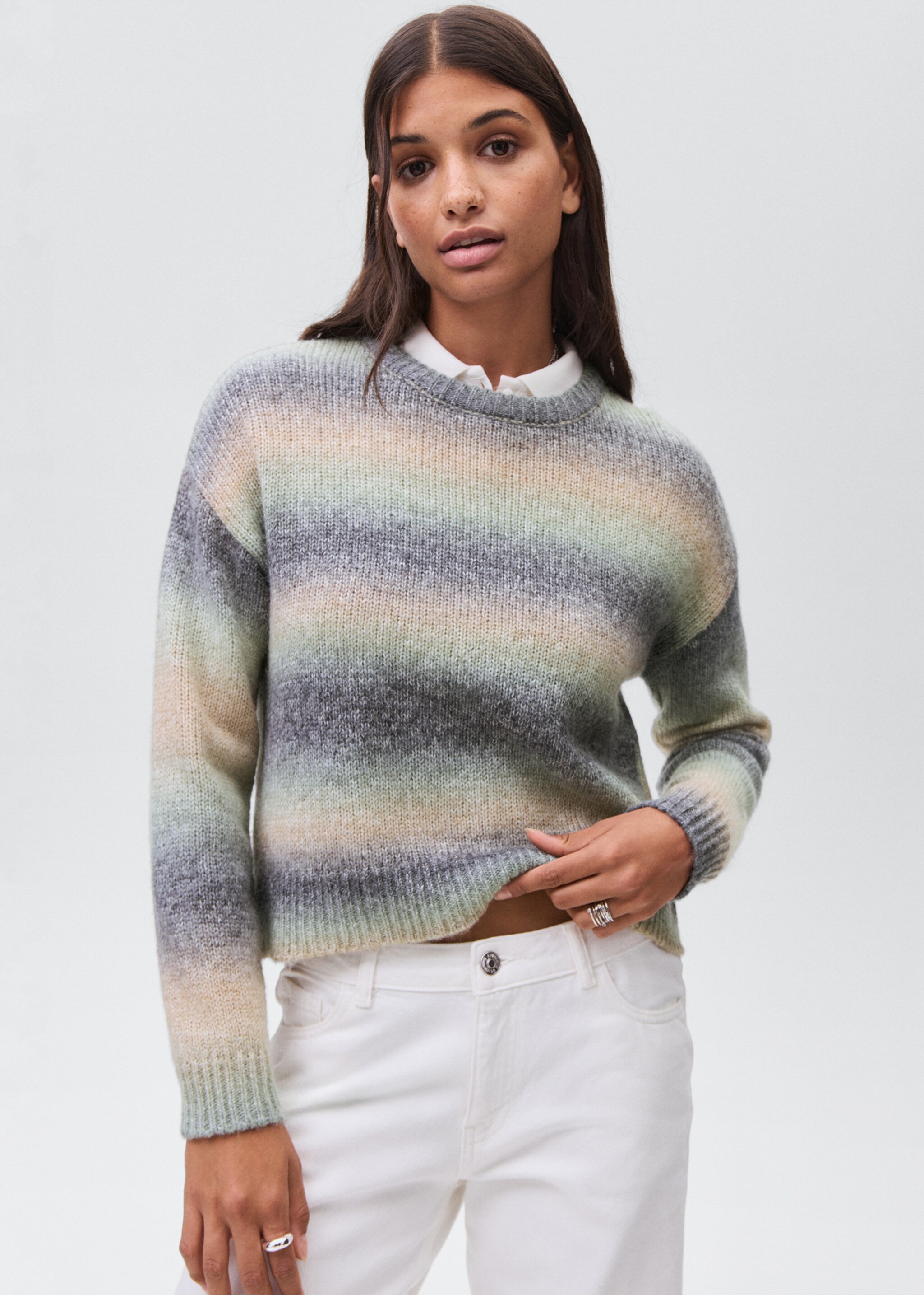 Multi-coloured knit sweater - Medium plane, Green. Ref: 17088264-00.