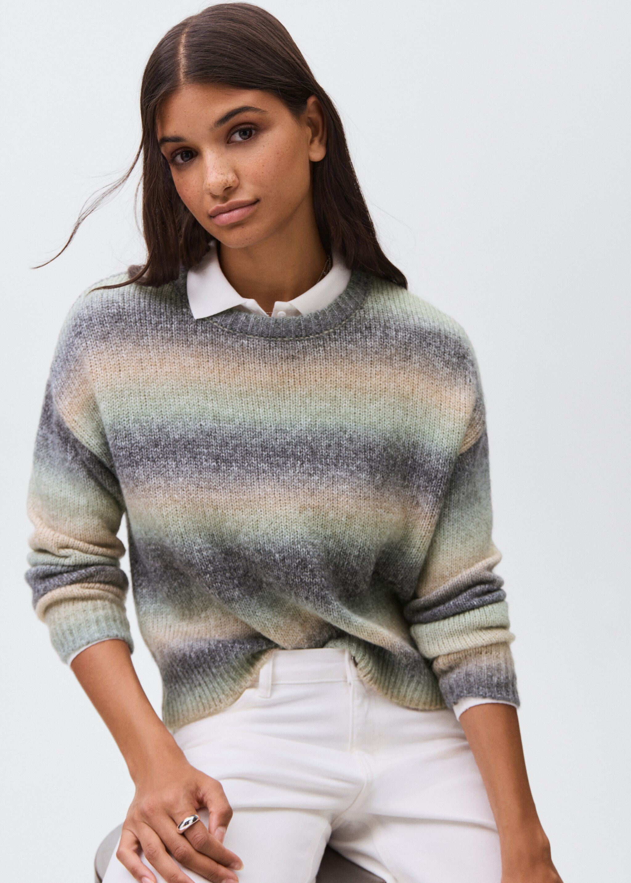 Multi-coloured knit sweater - Details of the article 2, Green. Ref: 17088264-00.
