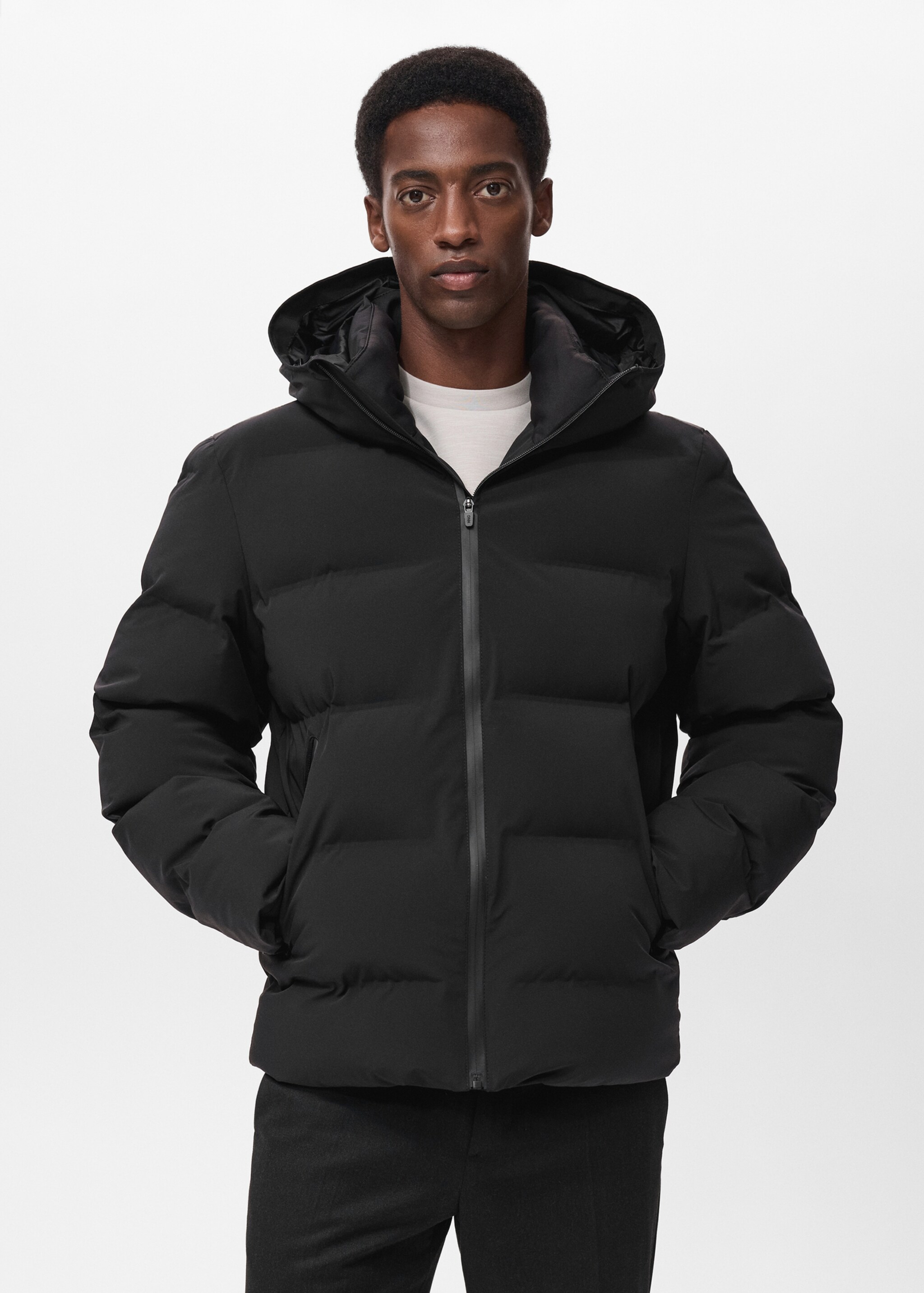 Puffer coat  with waterproof hood - Medium plane, Black. Ref: 17088265-00.
