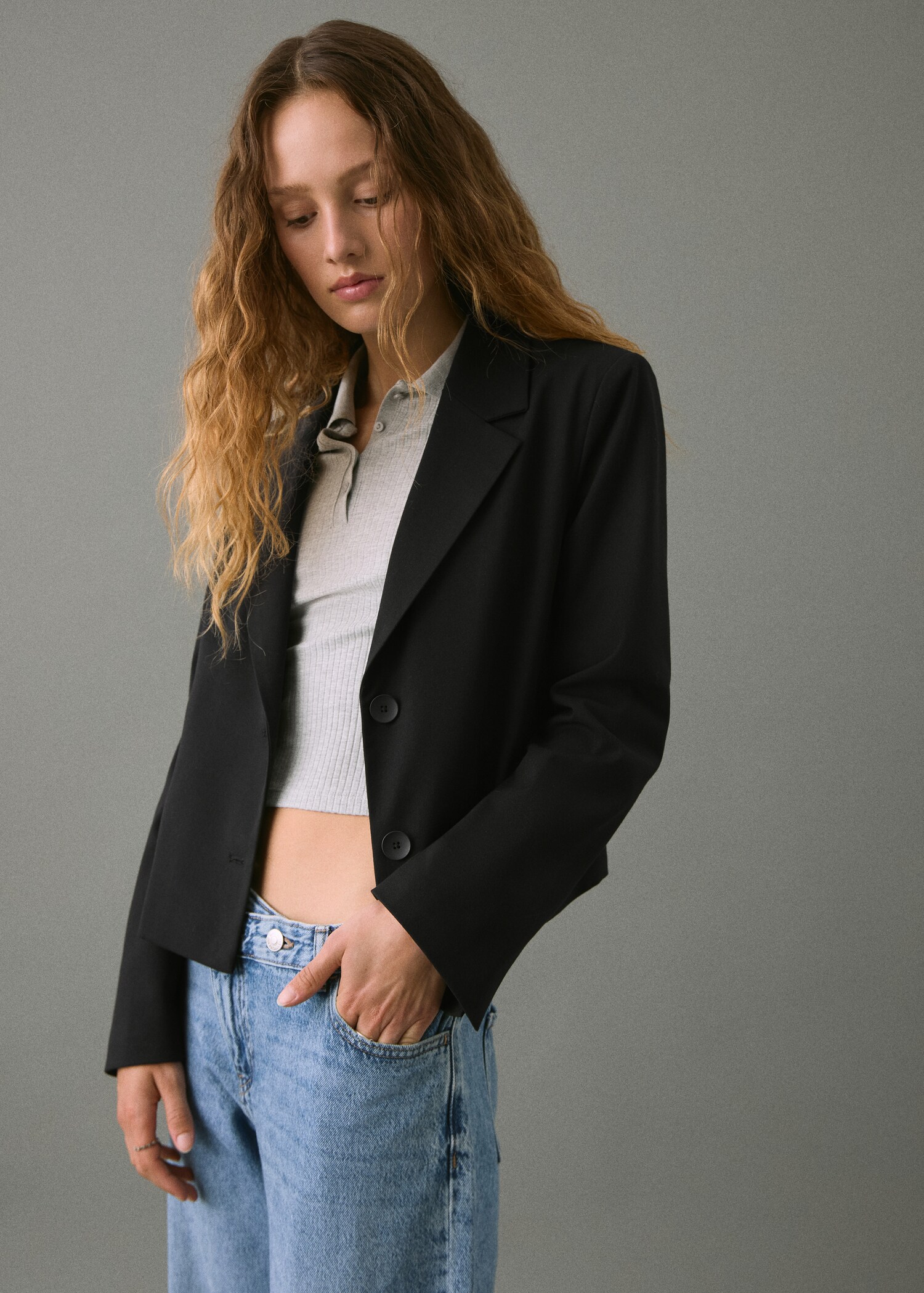 Korte blazer met revers - Middenvlak