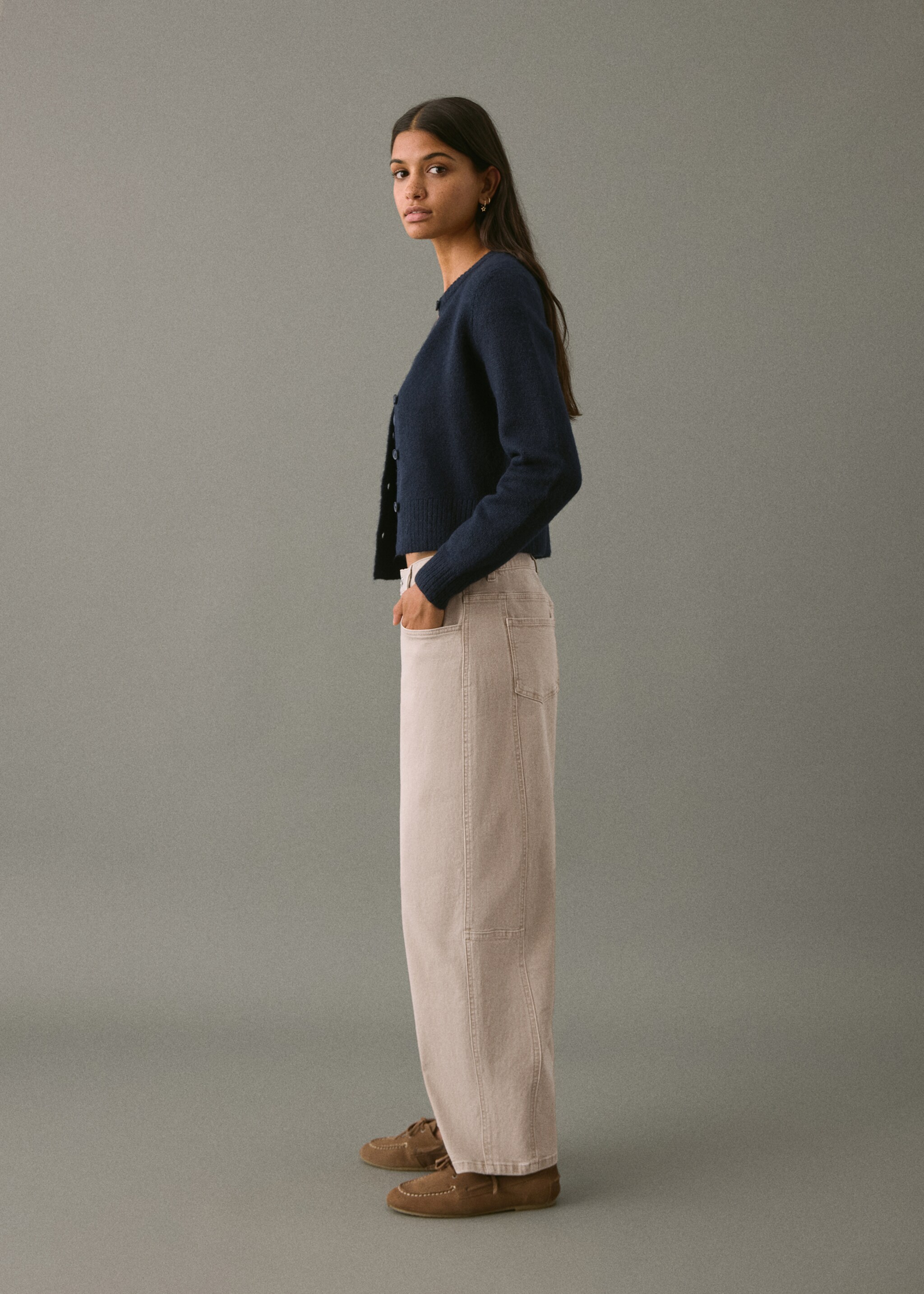 Jeans balloon low waist - Plano medio, Beige. Ref: 17088268-00.