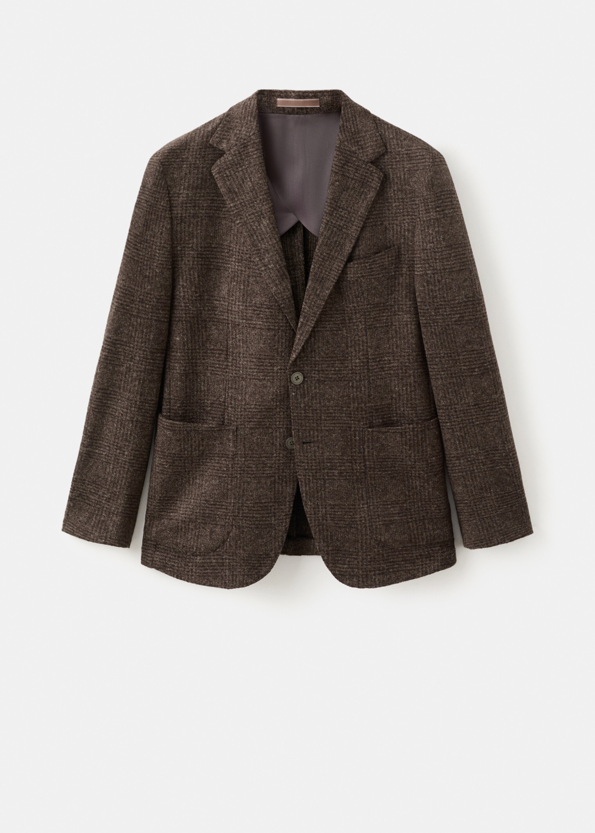 Blazer de lã slim fit de microquadrados - Artigo sem modelo, Castanho. Ref: 17088272-00.