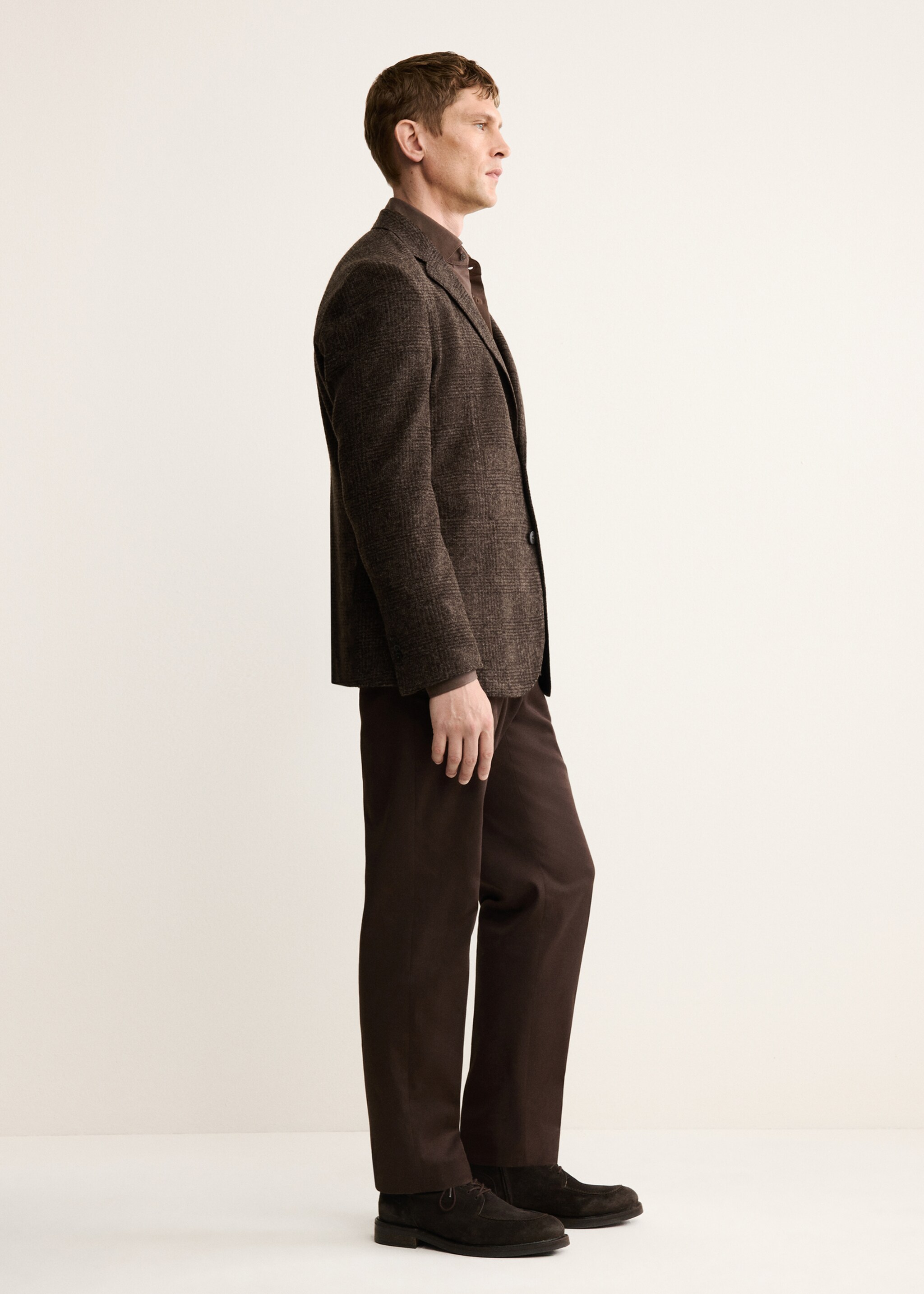 Blazer de lã slim fit de microquadrados - Pormenor do artigo 2, Castanho. Ref: 17088272-00.