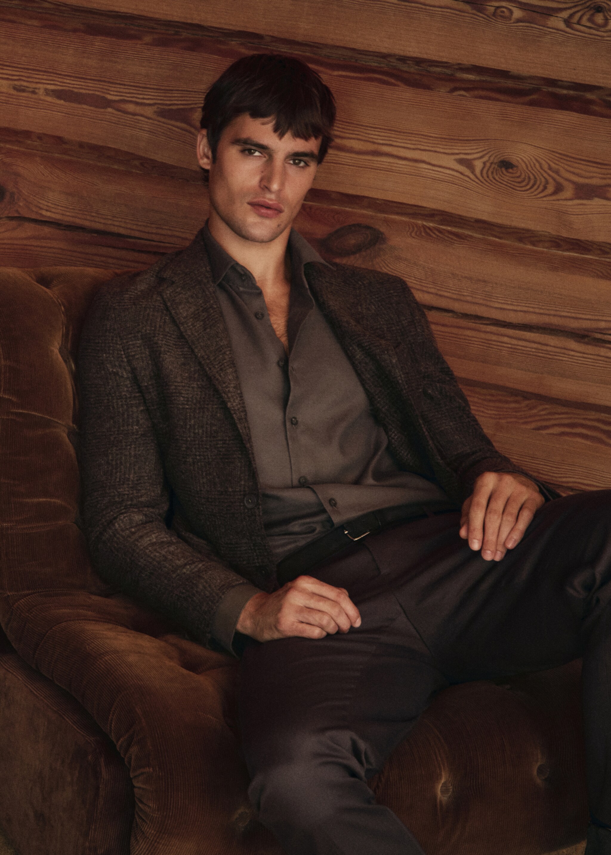 Veste slim-fit laine micro-carreaux - Détail de l'article 3, Marron. Ref: 17088272-00.